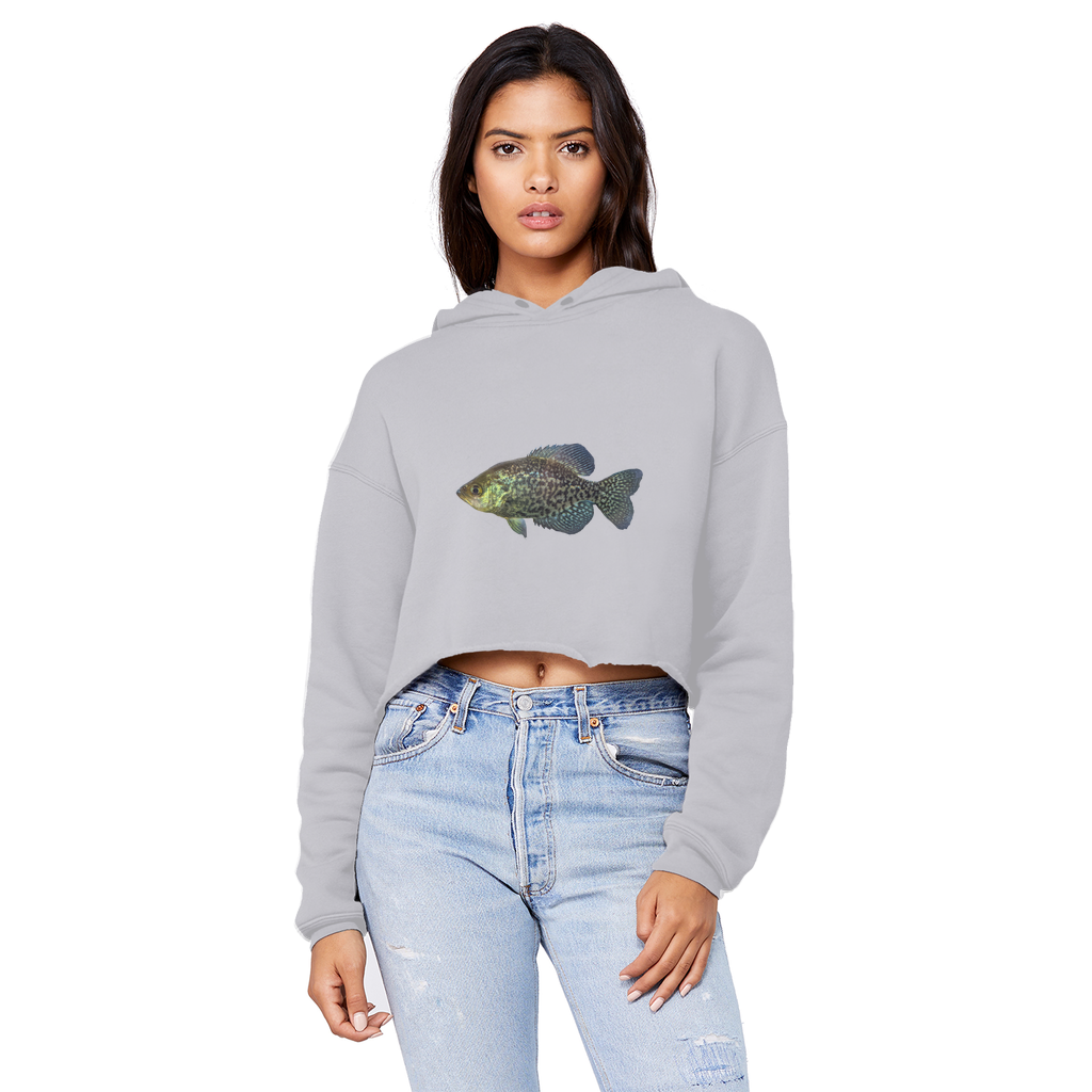 Golden Fish Unisex Cropped Raw Edge Boyfriend Hoodie in various colors, showcasing its trendy design and soft fabric.