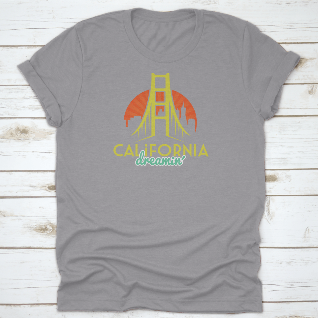 Graphic tee featuring the Golden Gate Bridge and San Francisco skyline in vibrant colors.