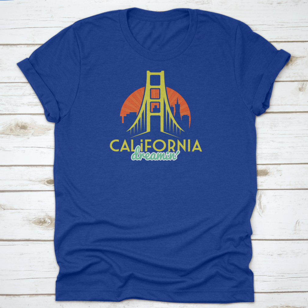 Graphic tee featuring the Golden Gate Bridge and San Francisco skyline in vibrant colors.