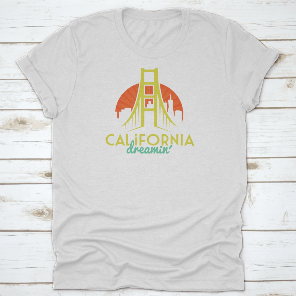 Graphic tee featuring the Golden Gate Bridge and San Francisco skyline in vibrant colors.