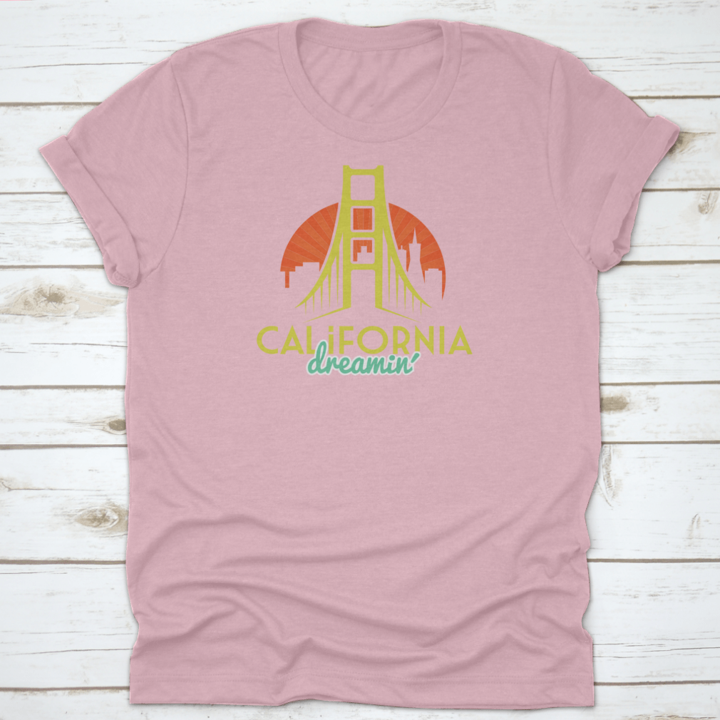 Graphic tee featuring the Golden Gate Bridge and San Francisco skyline in vibrant colors.