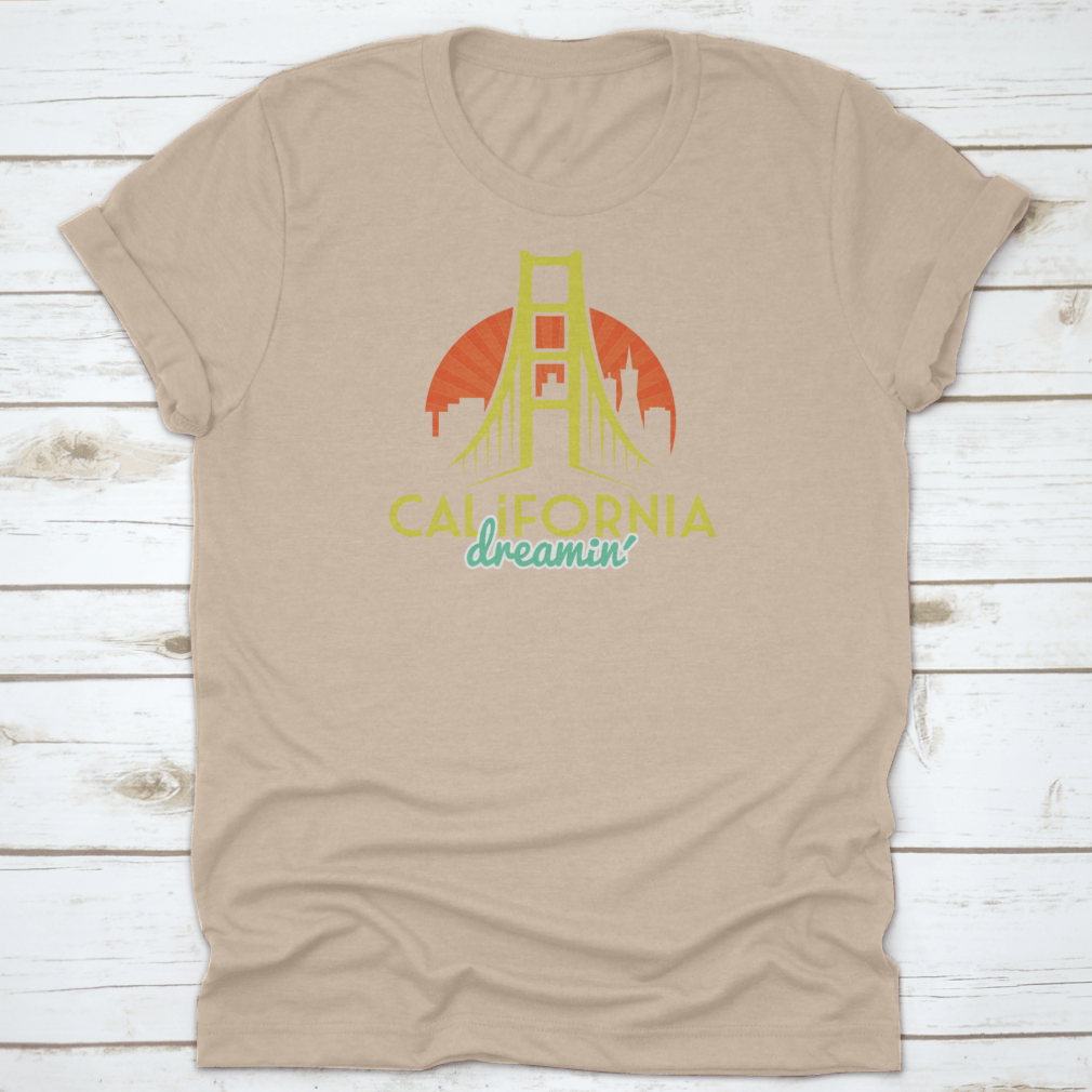 Graphic tee featuring the Golden Gate Bridge and San Francisco skyline in vibrant colors.