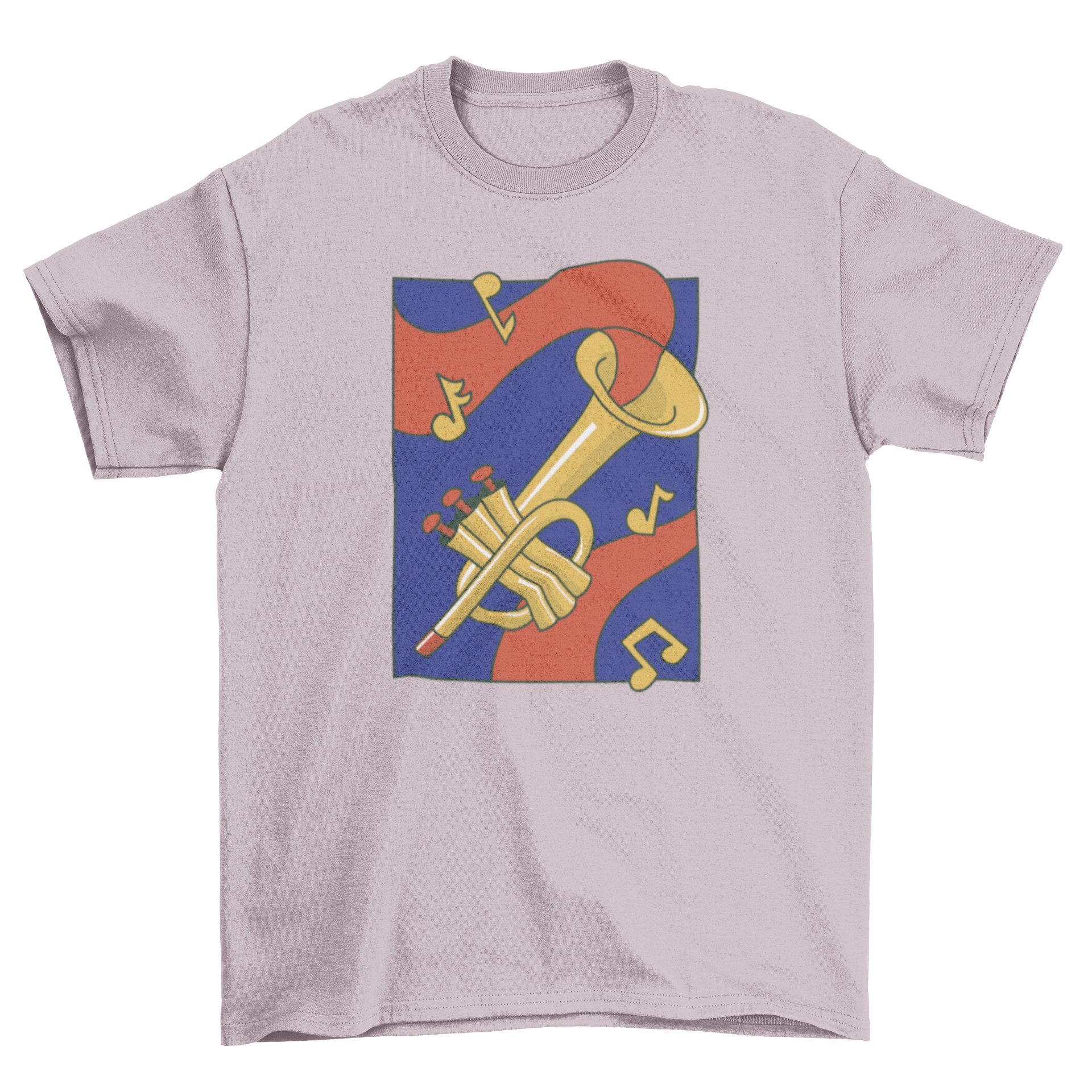 Golden trumpet music instrument t-shirt featuring a vibrant trumpet design.