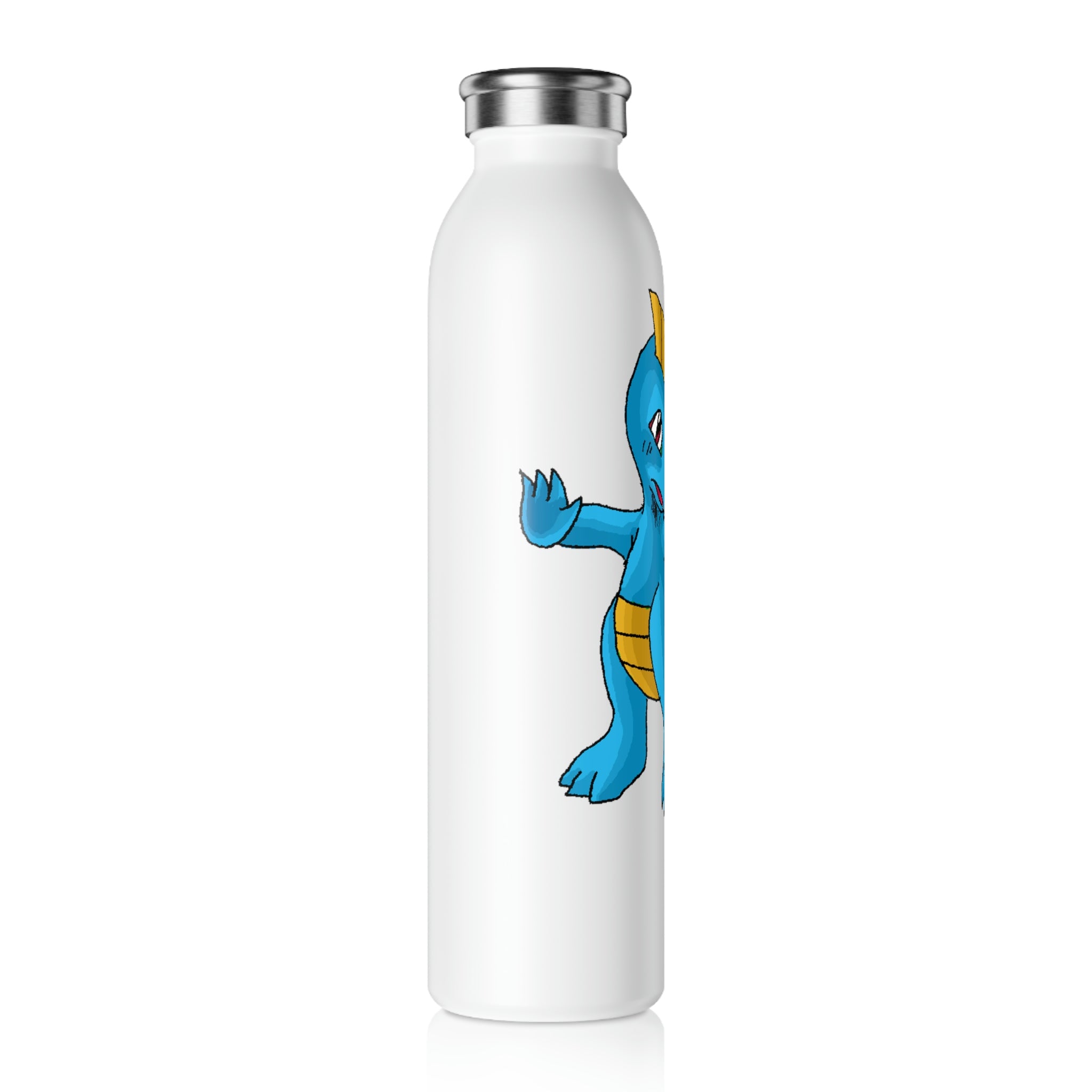 Goldi Slim Water Bottle with matte finish and silver cap, showcasing personalized designs.