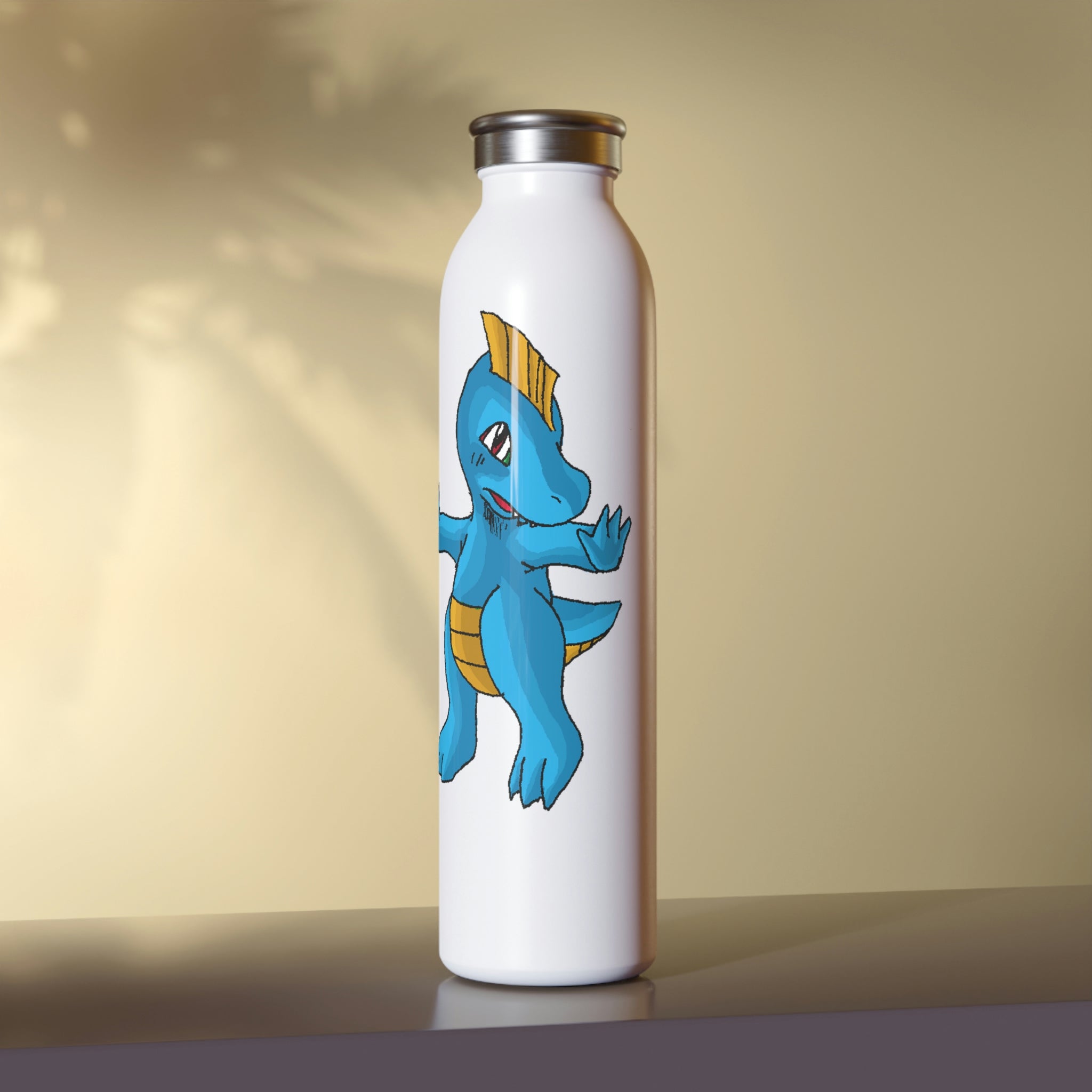 Goldi Slim Water Bottle with matte finish and silver cap, showcasing personalized designs.