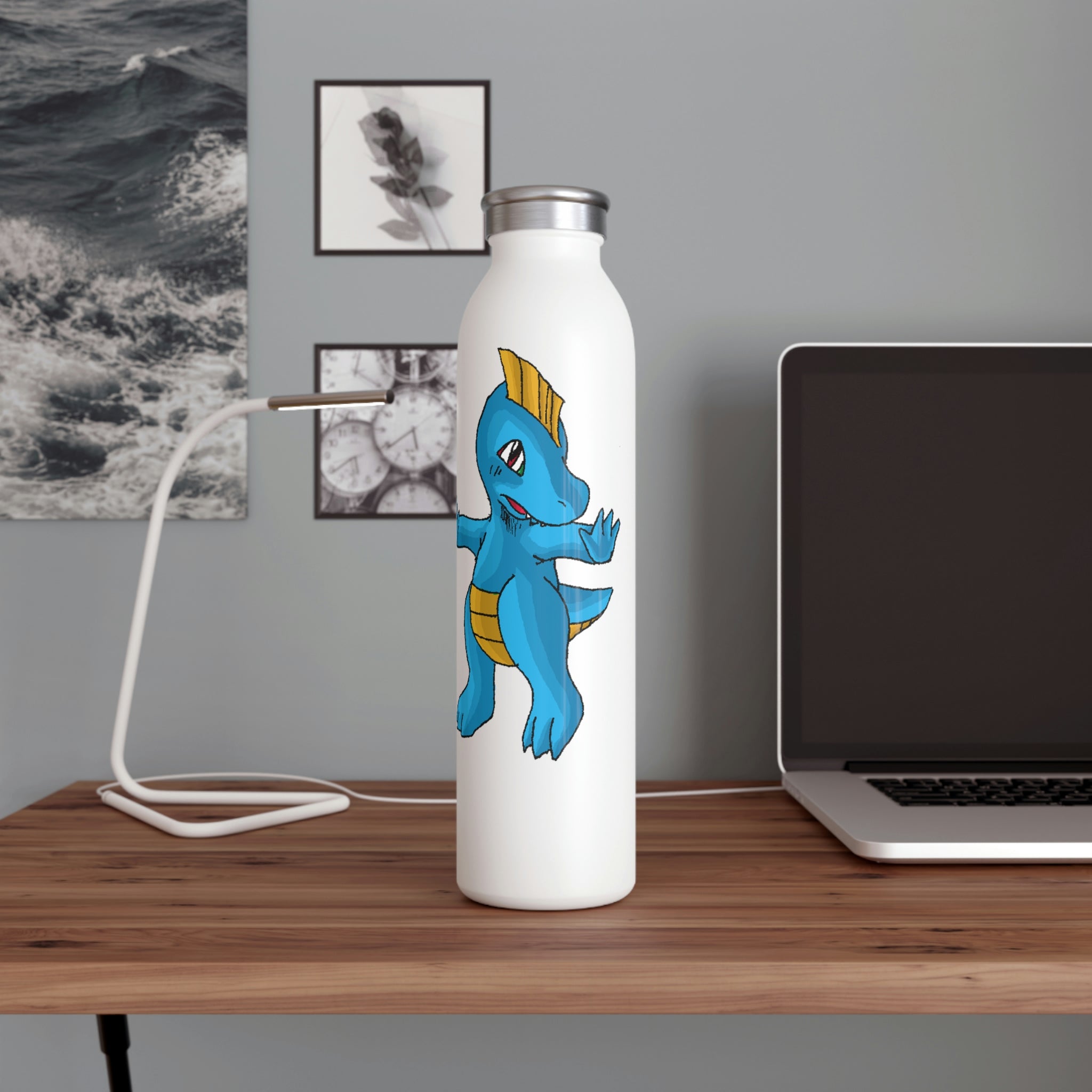 Goldi Slim Water Bottle with matte finish and silver cap, showcasing personalized designs.