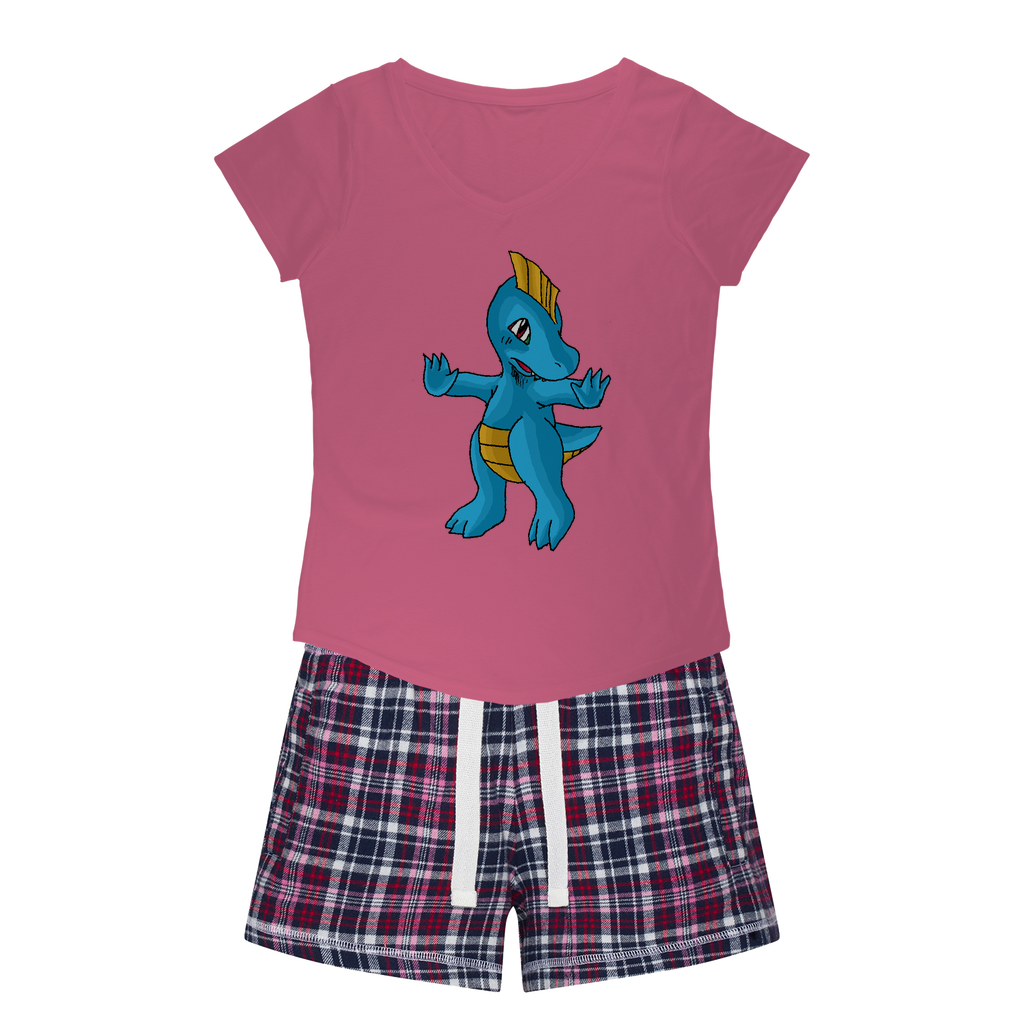 Goldi Women's Sleepy Tee and Flannel Short set featuring a relaxed fit T-shirt and vibrant flannel shorts, perfect for cozy nights.