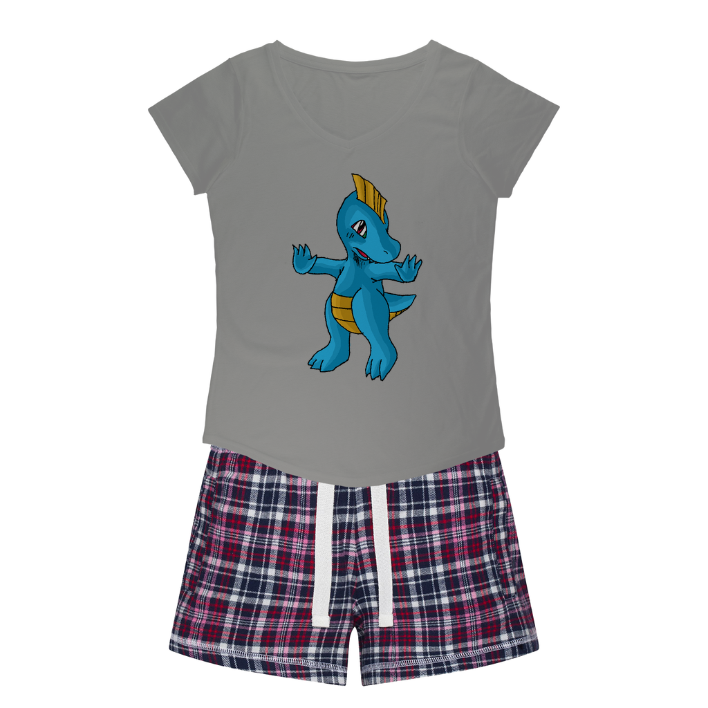 Goldi Women's Sleepy Tee and Flannel Short set featuring a relaxed fit T-shirt and vibrant flannel shorts, perfect for cozy nights.