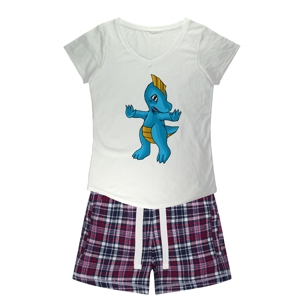 Goldi Women's Sleepy Tee and Flannel Short set featuring a relaxed fit T-shirt and vibrant flannel shorts, perfect for cozy nights.