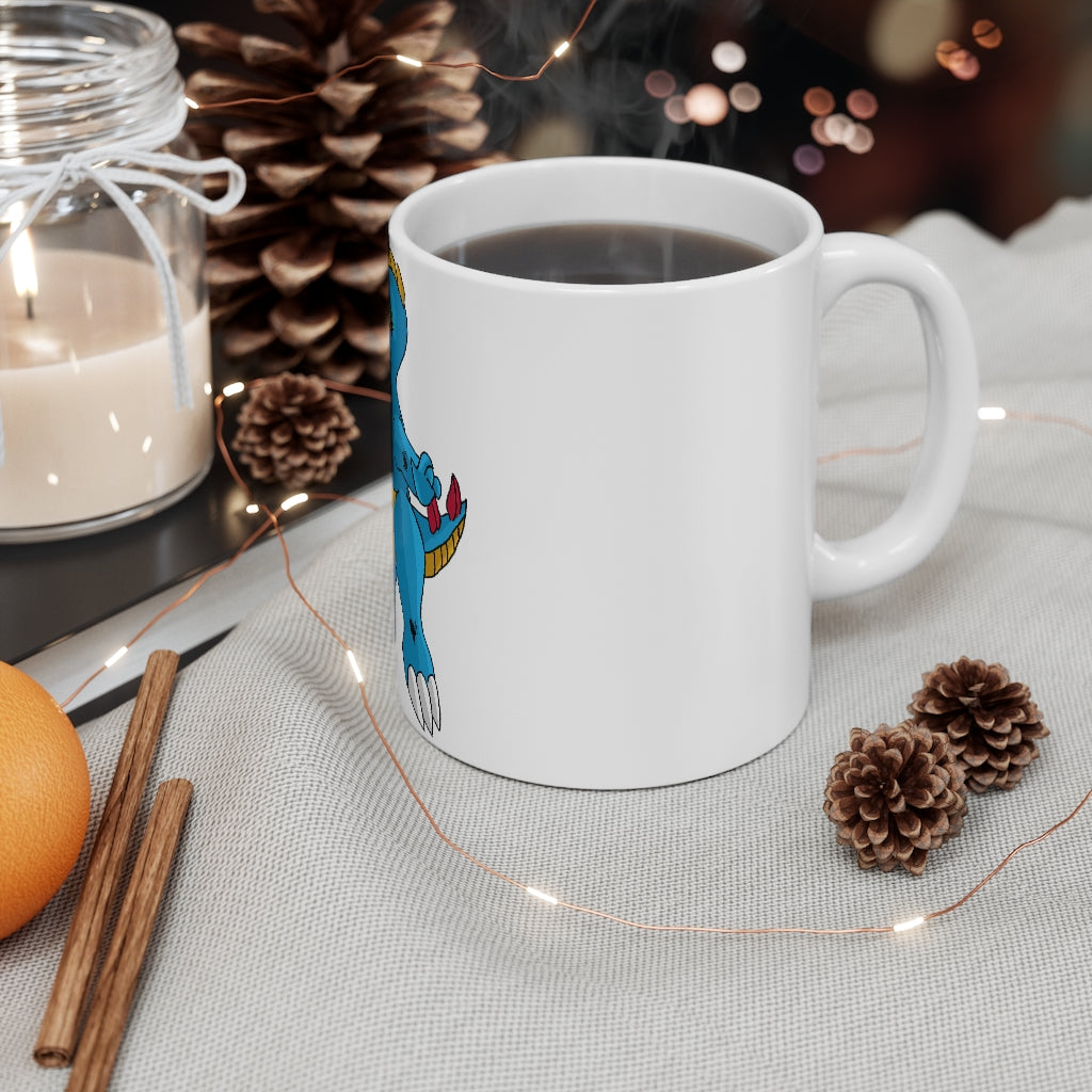 Goldile Mug 11oz in white ceramic with rounded corners and C-handle, perfect for coffee, tea, and hot chocolate.