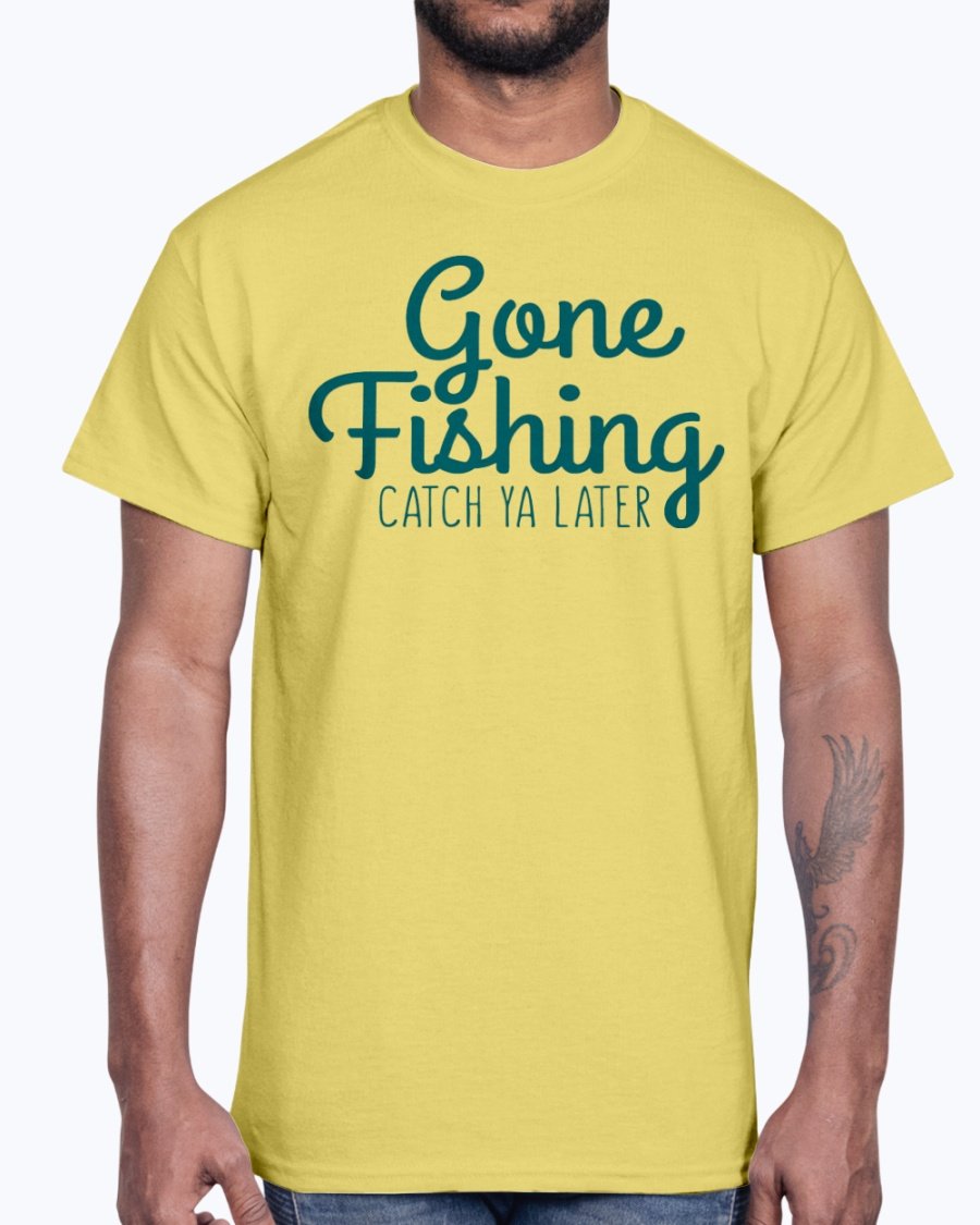 Gone Fishing Cotton Tee featuring a classic fit and durable fabric, perfect for fishing enthusiasts.