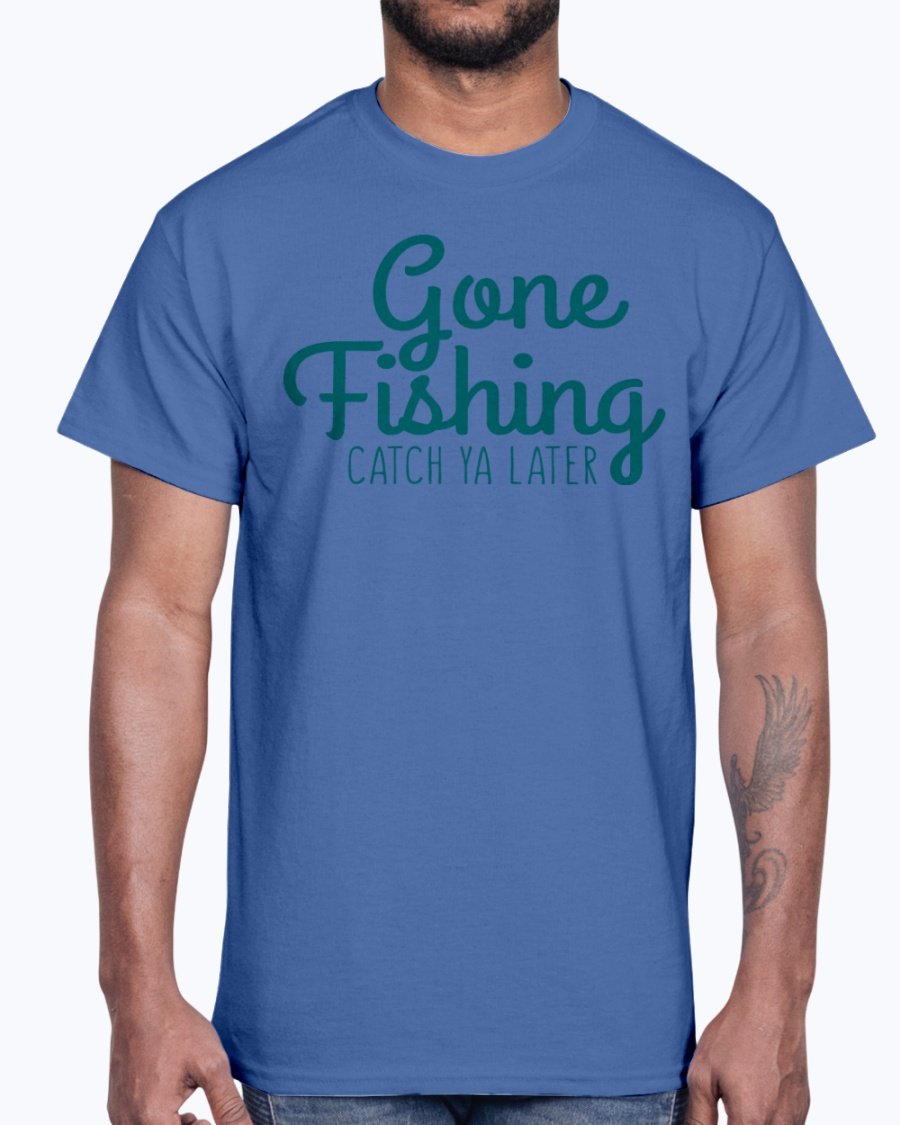 Gone Fishing Cotton Tee featuring a classic fit and durable fabric, perfect for fishing enthusiasts.