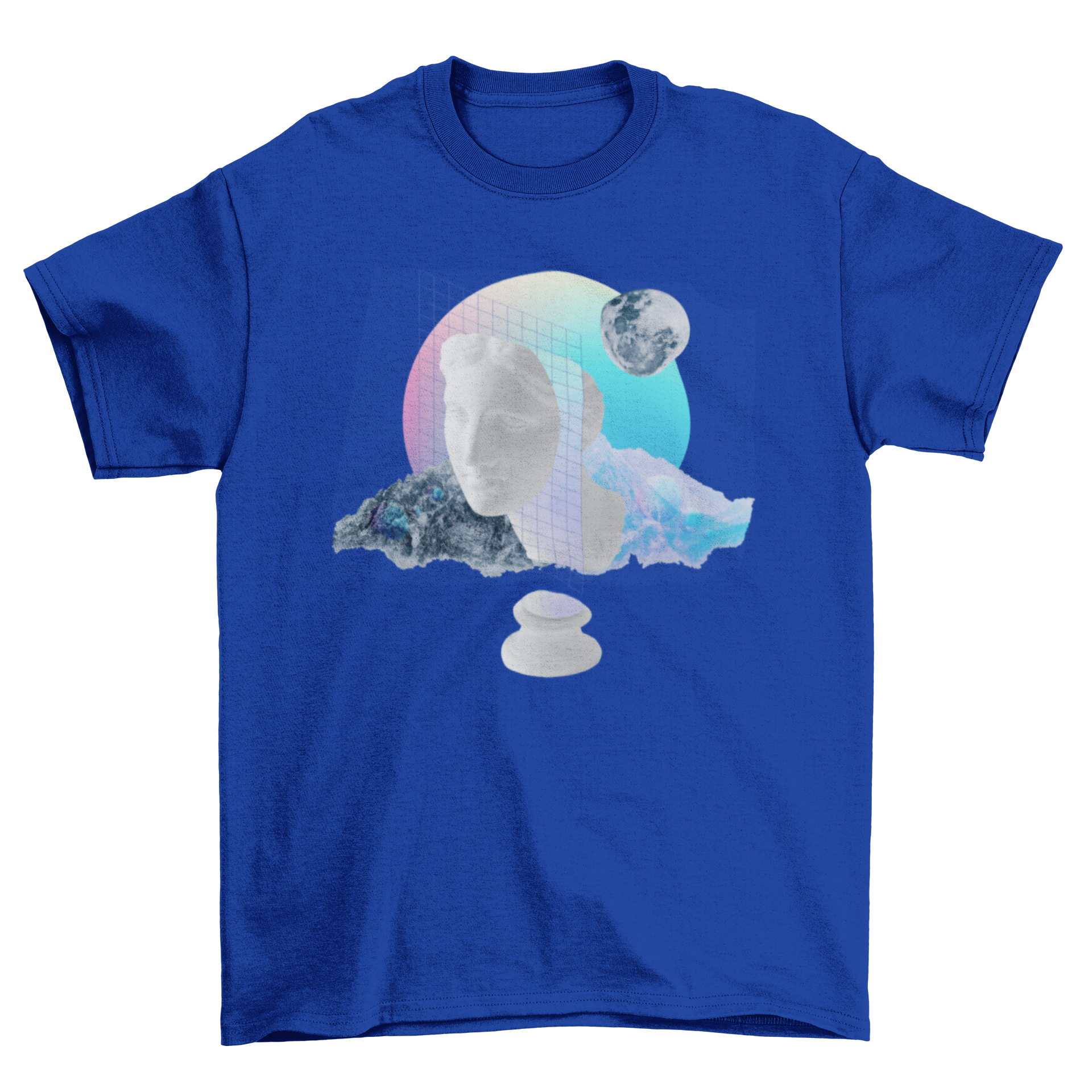 Gorgeous Fashion Vaporwave Sculpture Composition T-shirt featuring a vibrant statue design in retro colors.