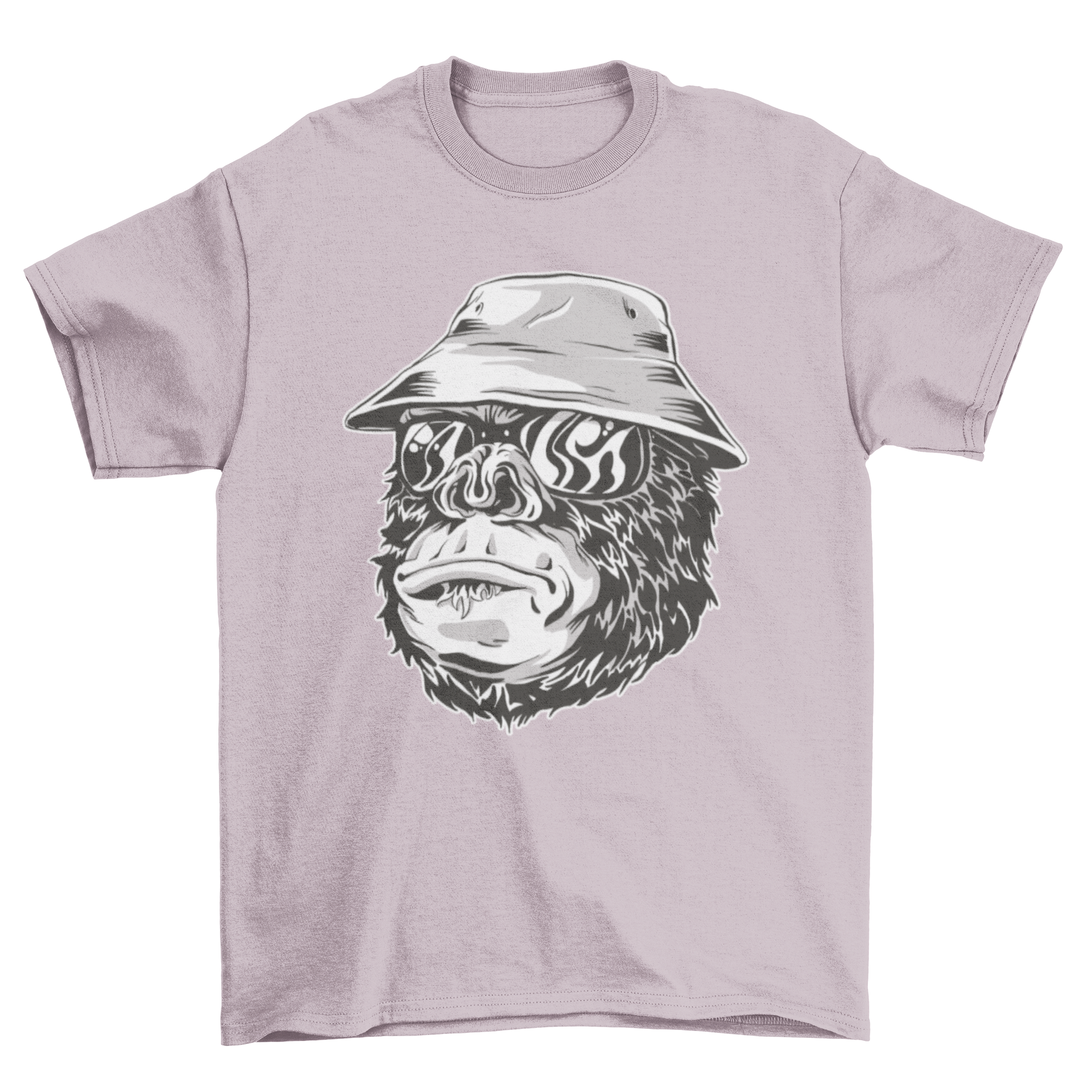 A stylish t-shirt featuring a playful gorilla wearing a hat and sunglasses, perfect for casual wear.