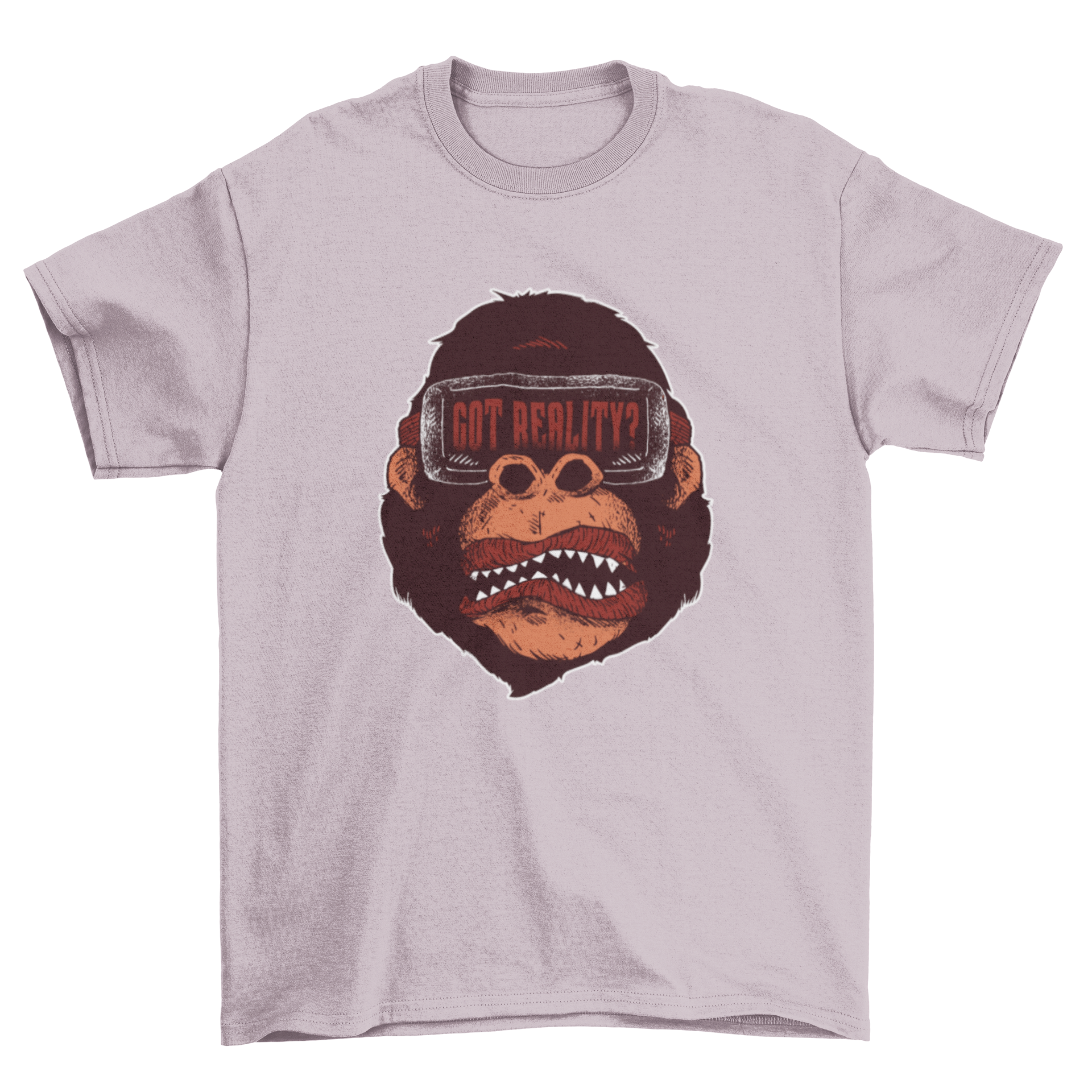 Gorilla Reality T-Shirt featuring a gorilla wearing VR glasses and the caption 'Got reality?'