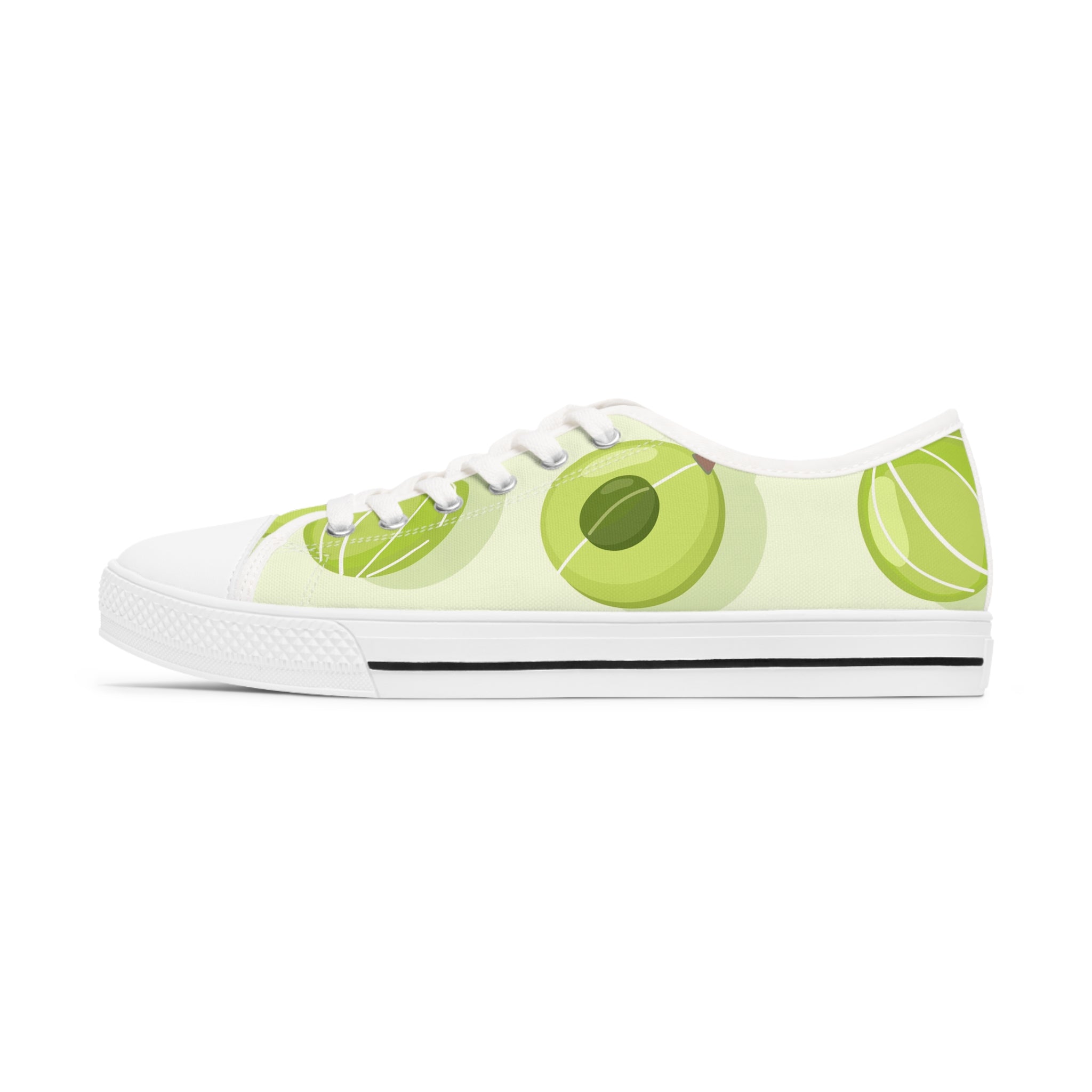 Gooseberry Women's Low Top Sneakers in black and white with silver metal eyelets, showcasing breathable polyester canvas and stylish design.