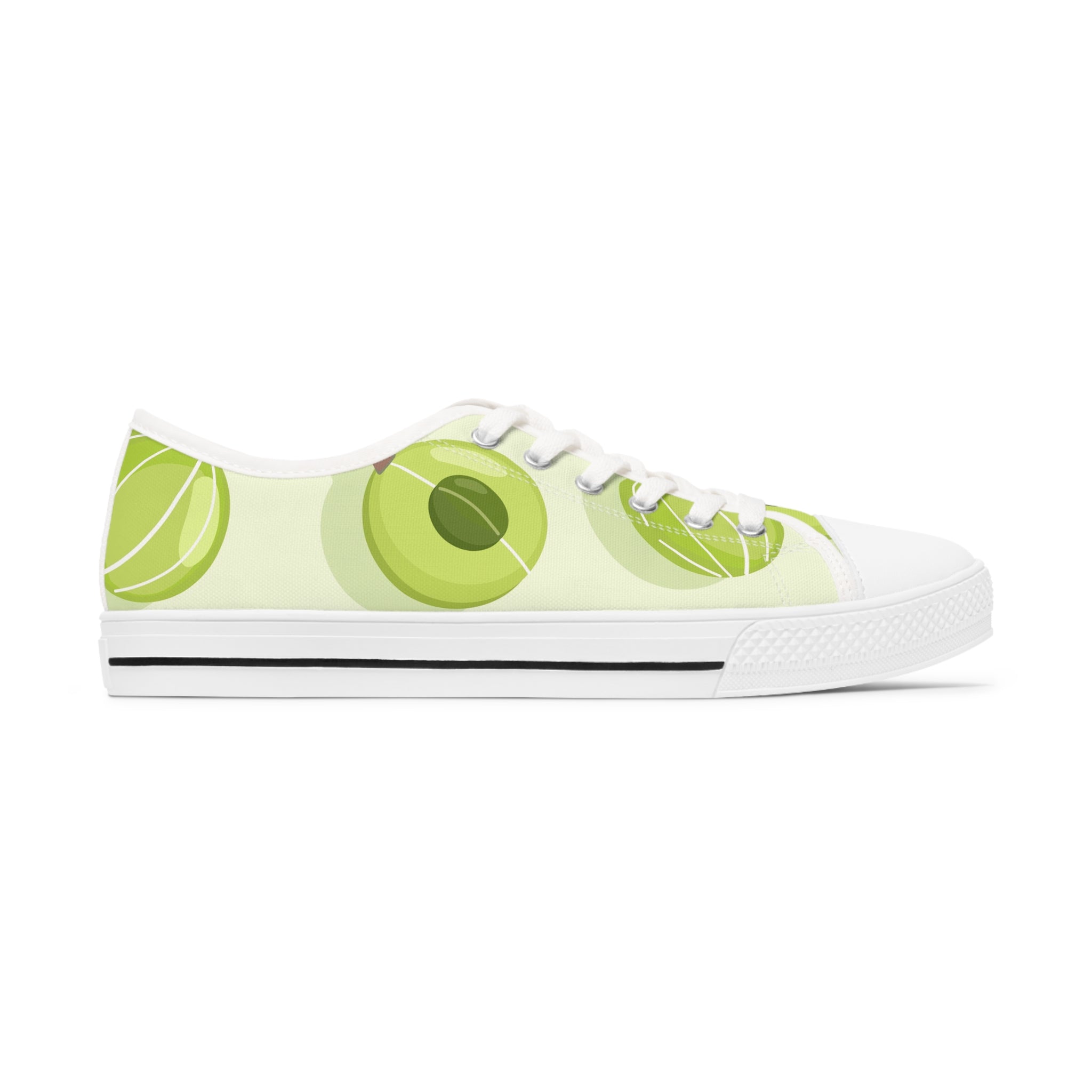 Gooseberry Women's Low Top Sneakers in black and white with silver metal eyelets, showcasing breathable polyester canvas and stylish design.