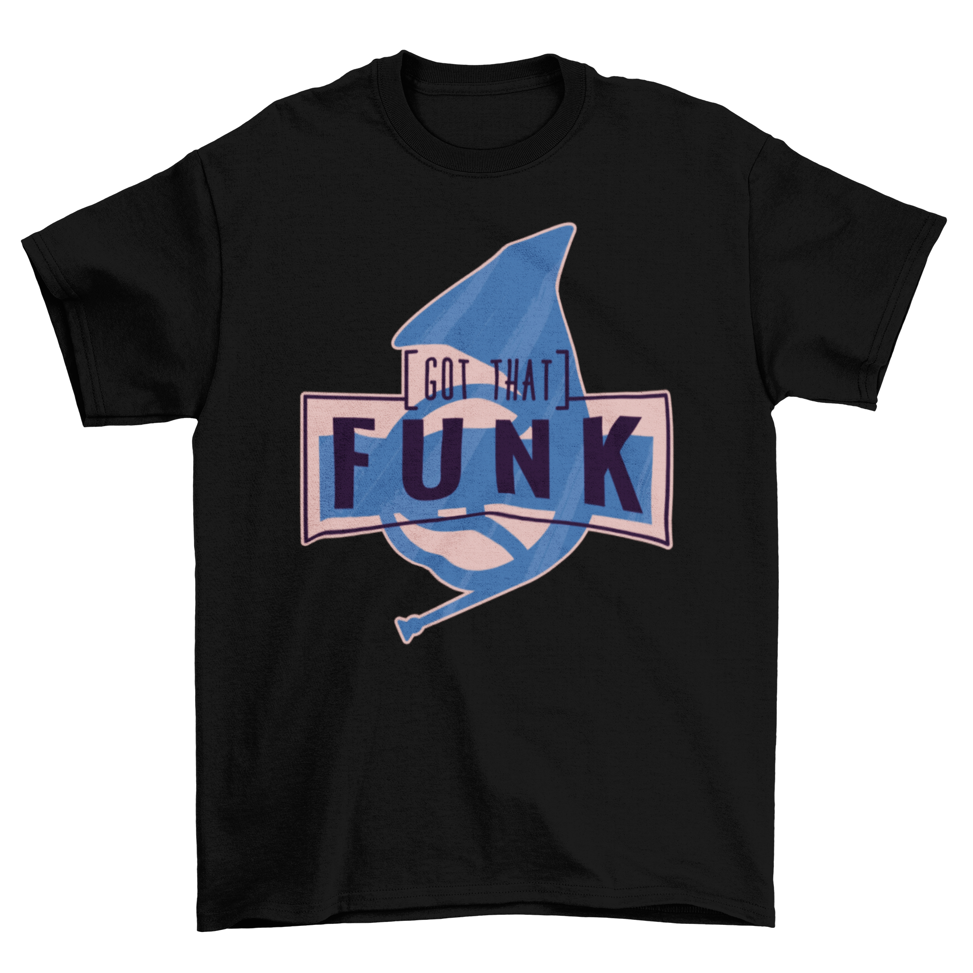 Got That Funk T-shirt featuring a blue french horn silhouette and the quote 'Got that funk'.