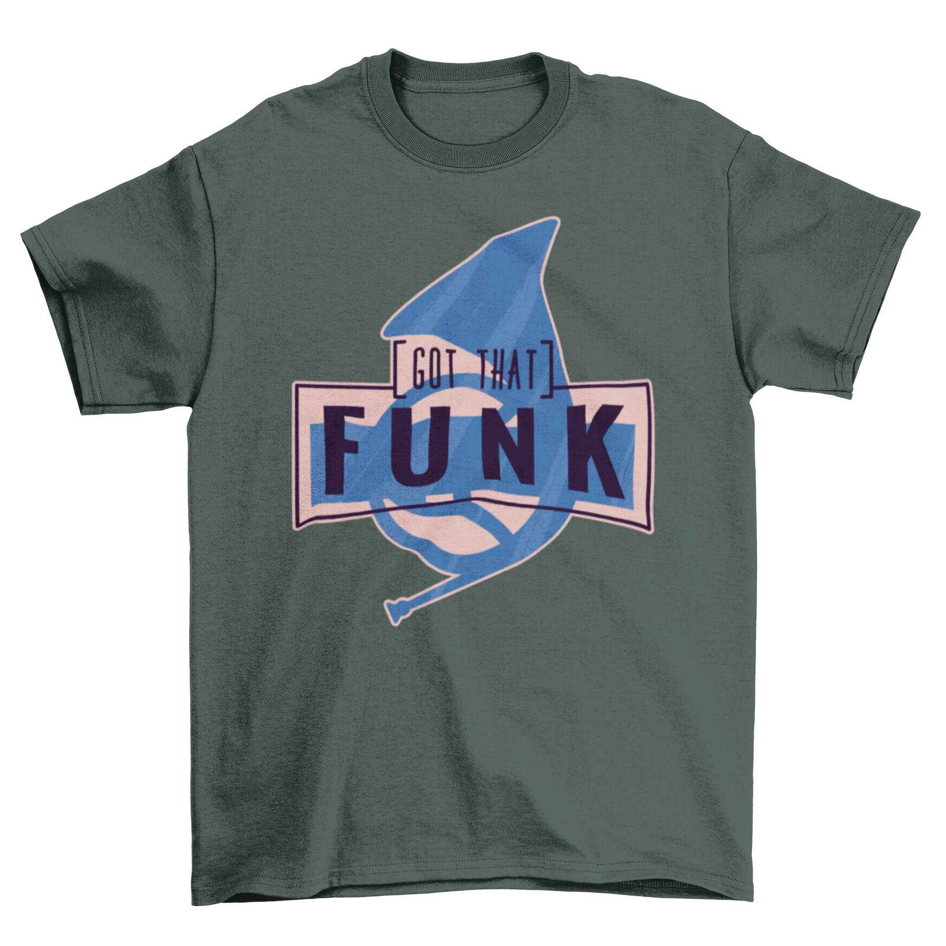 Got That Funk T-shirt featuring a blue french horn silhouette and the quote 'Got that funk'.