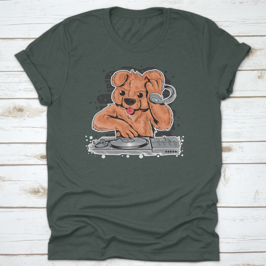 A stylish Dog DJ shirt featuring a fun design, made from high-quality cotton, perfect for pet lovers and party enthusiasts.