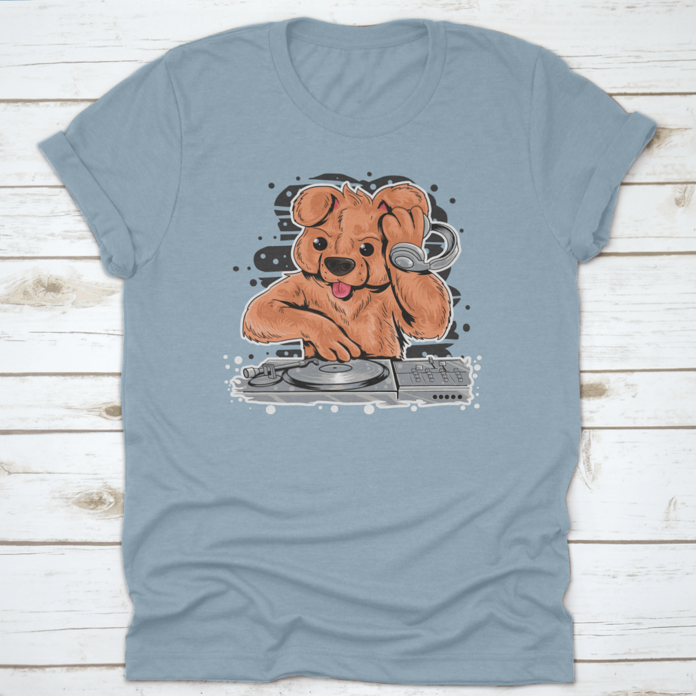 A stylish Dog DJ shirt featuring a fun design, made from high-quality cotton, perfect for pet lovers and party enthusiasts.