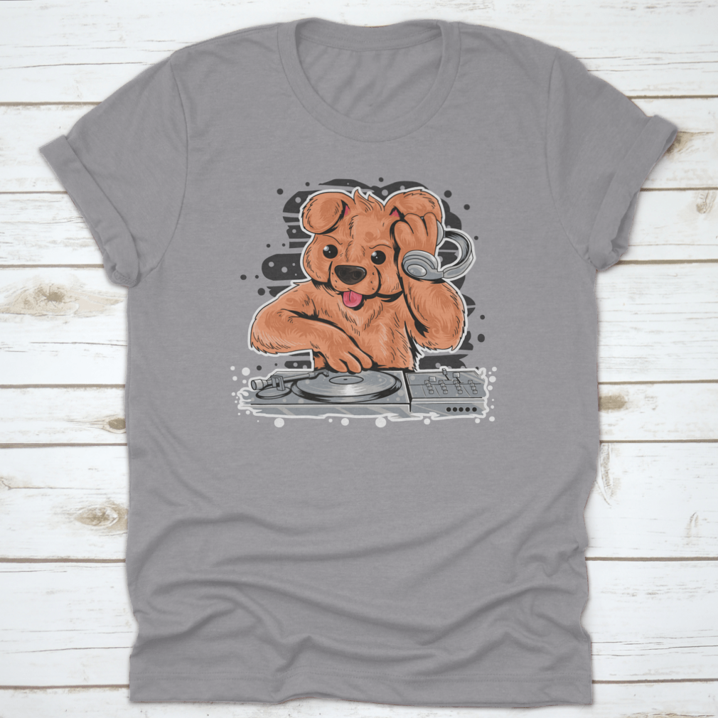 A stylish Dog DJ shirt featuring a fun design, made from high-quality cotton, perfect for pet lovers and party enthusiasts.