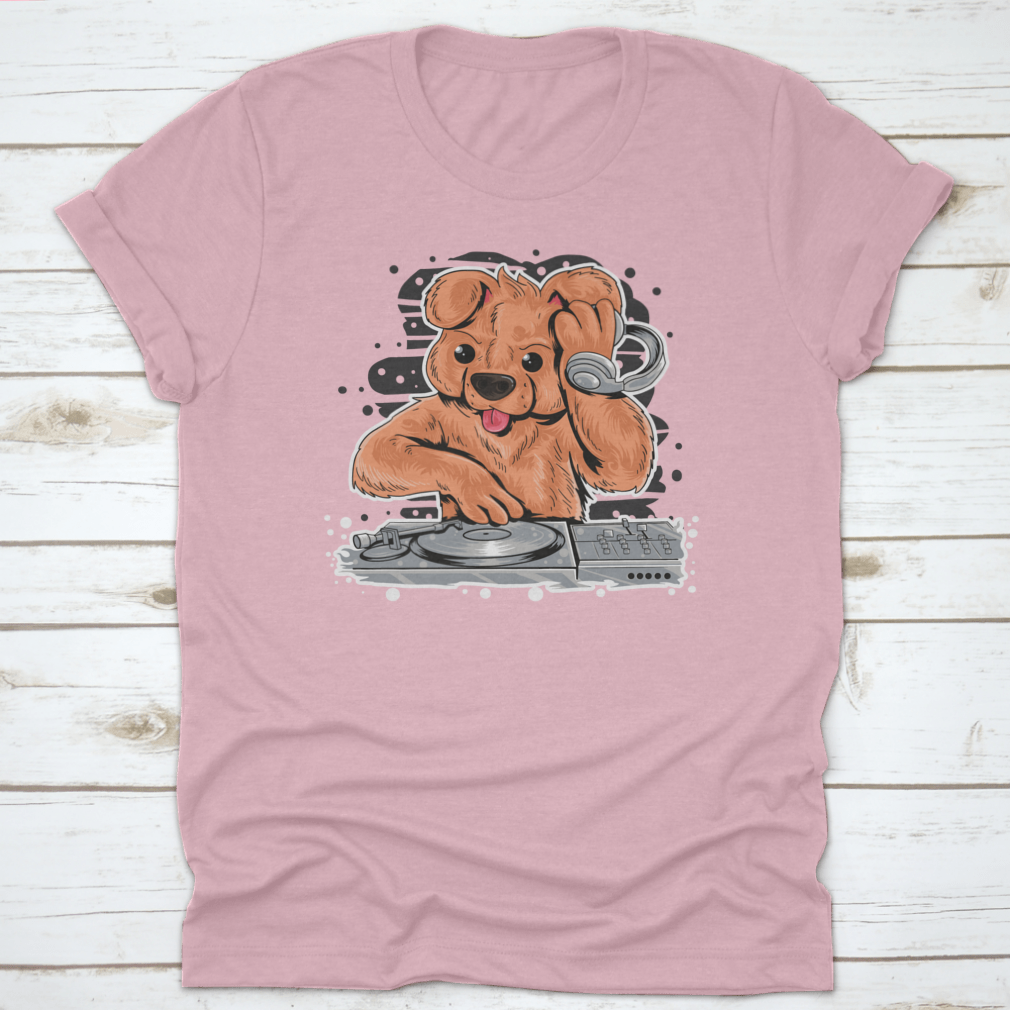 A stylish Dog DJ shirt featuring a fun design, made from high-quality cotton, perfect for pet lovers and party enthusiasts.