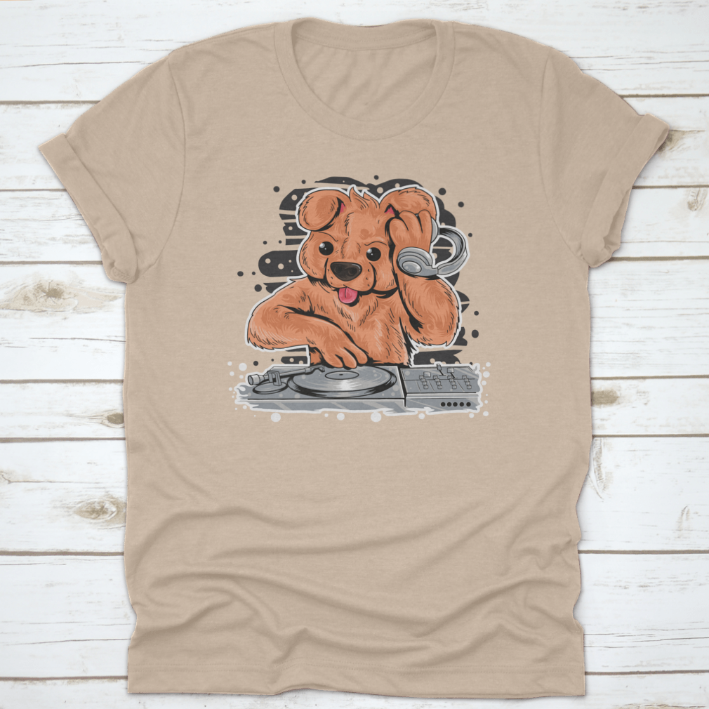 A stylish Dog DJ shirt featuring a fun design, made from high-quality cotton, perfect for pet lovers and party enthusiasts.