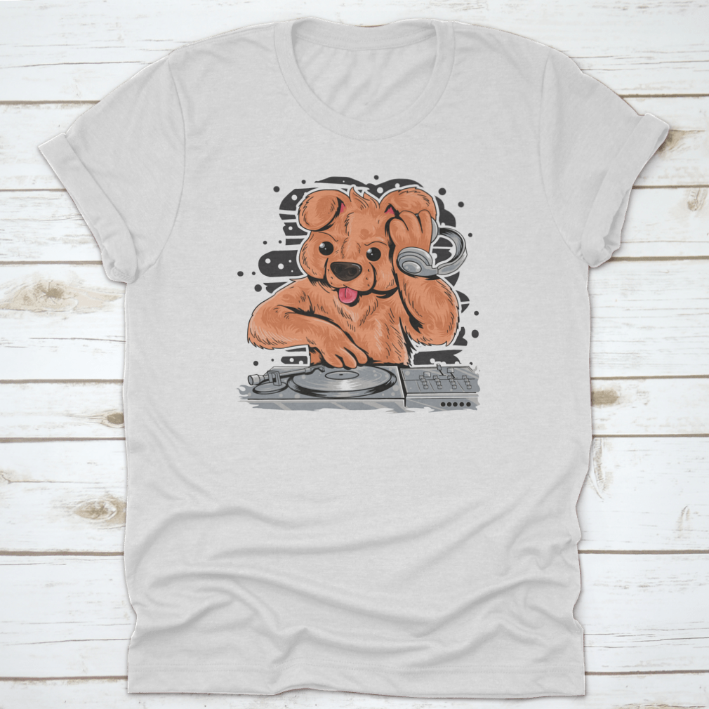 A stylish Dog DJ shirt featuring a fun design, made from high-quality cotton, perfect for pet lovers and party enthusiasts.