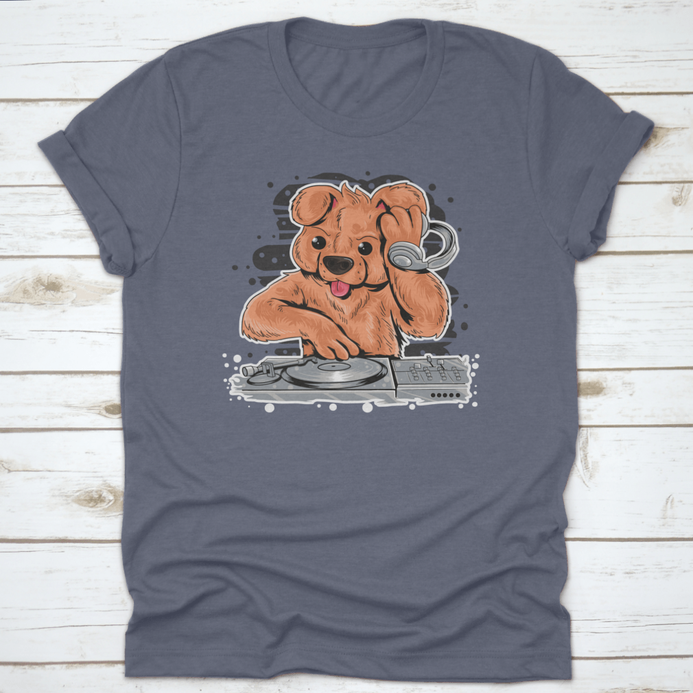 A stylish Dog DJ shirt featuring a fun design, made from high-quality cotton, perfect for pet lovers and party enthusiasts.