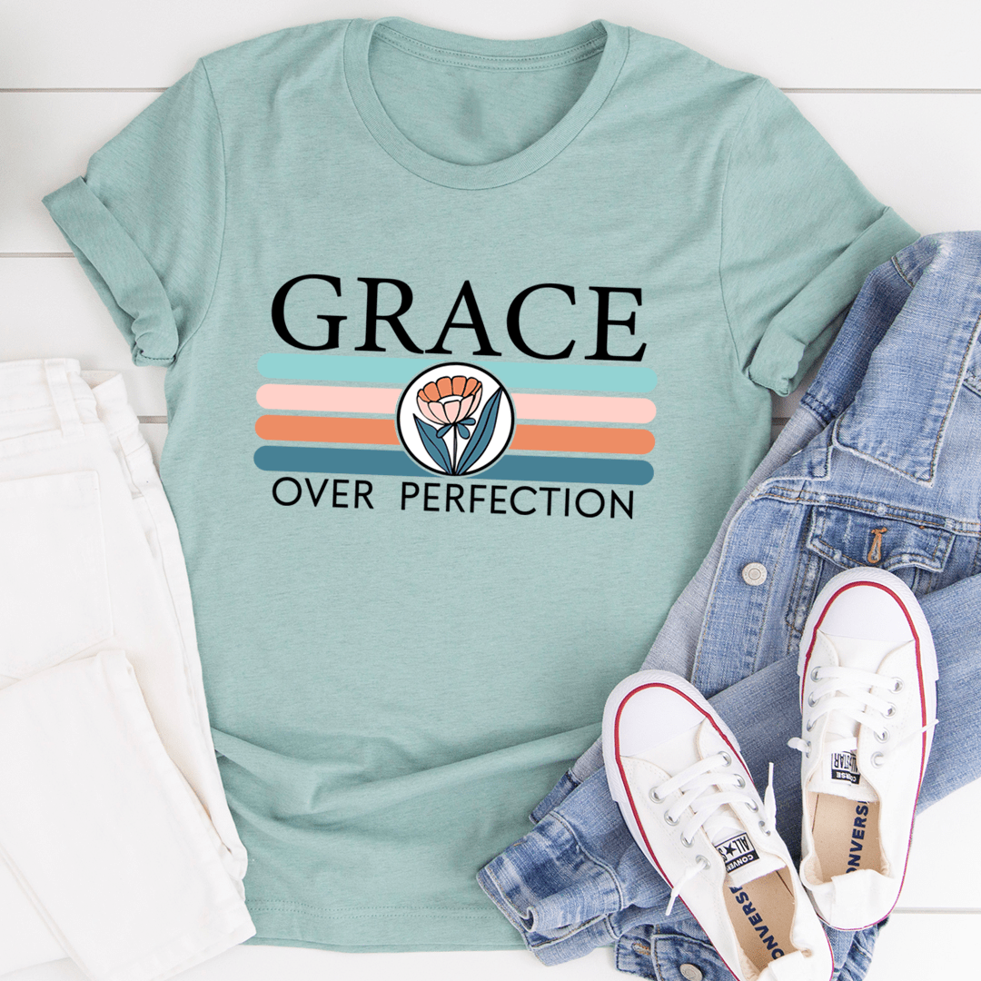 Grace Over Perfection T-Shirt displayed on a mannequin, showcasing its soft cotton fabric and durable stitching.