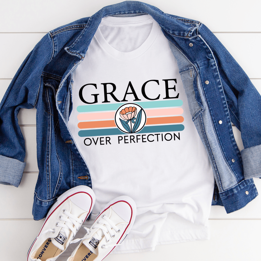 Grace Over Perfection T-Shirt displayed on a mannequin, showcasing its soft cotton fabric and durable stitching.