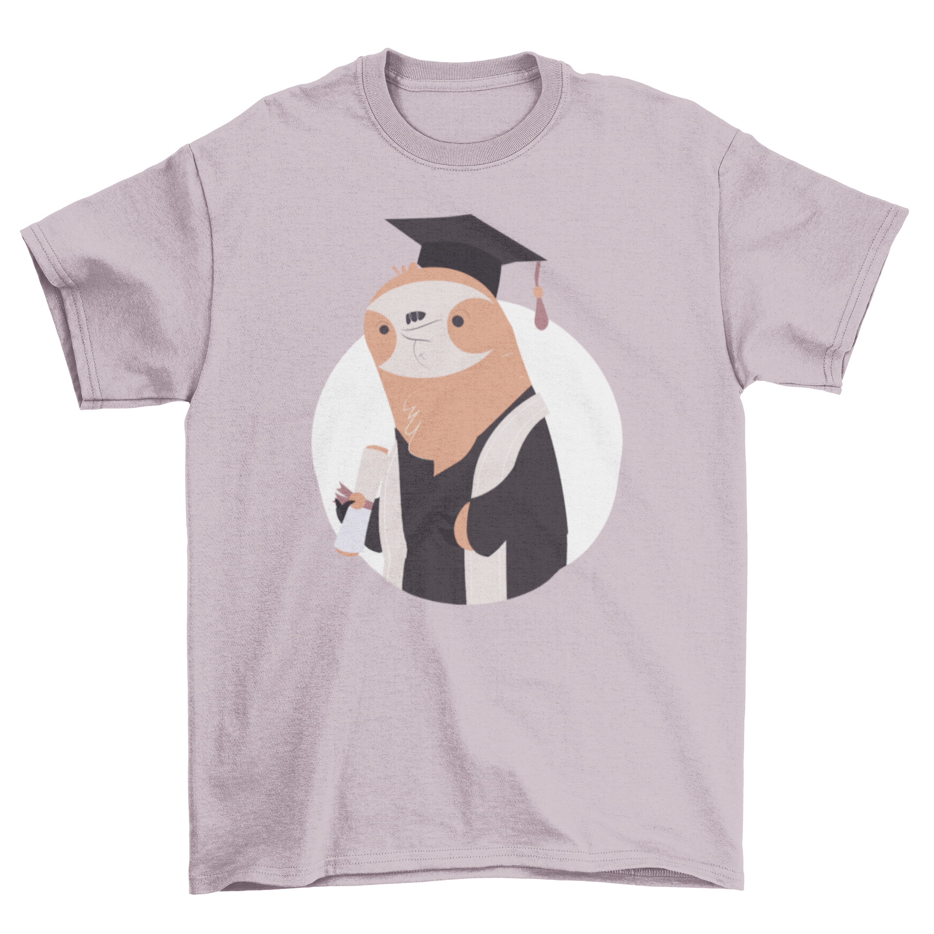 Graduate Sloth T-shirt featuring a cute sloth in a graduation cap and gown, perfect for celebrating graduation.