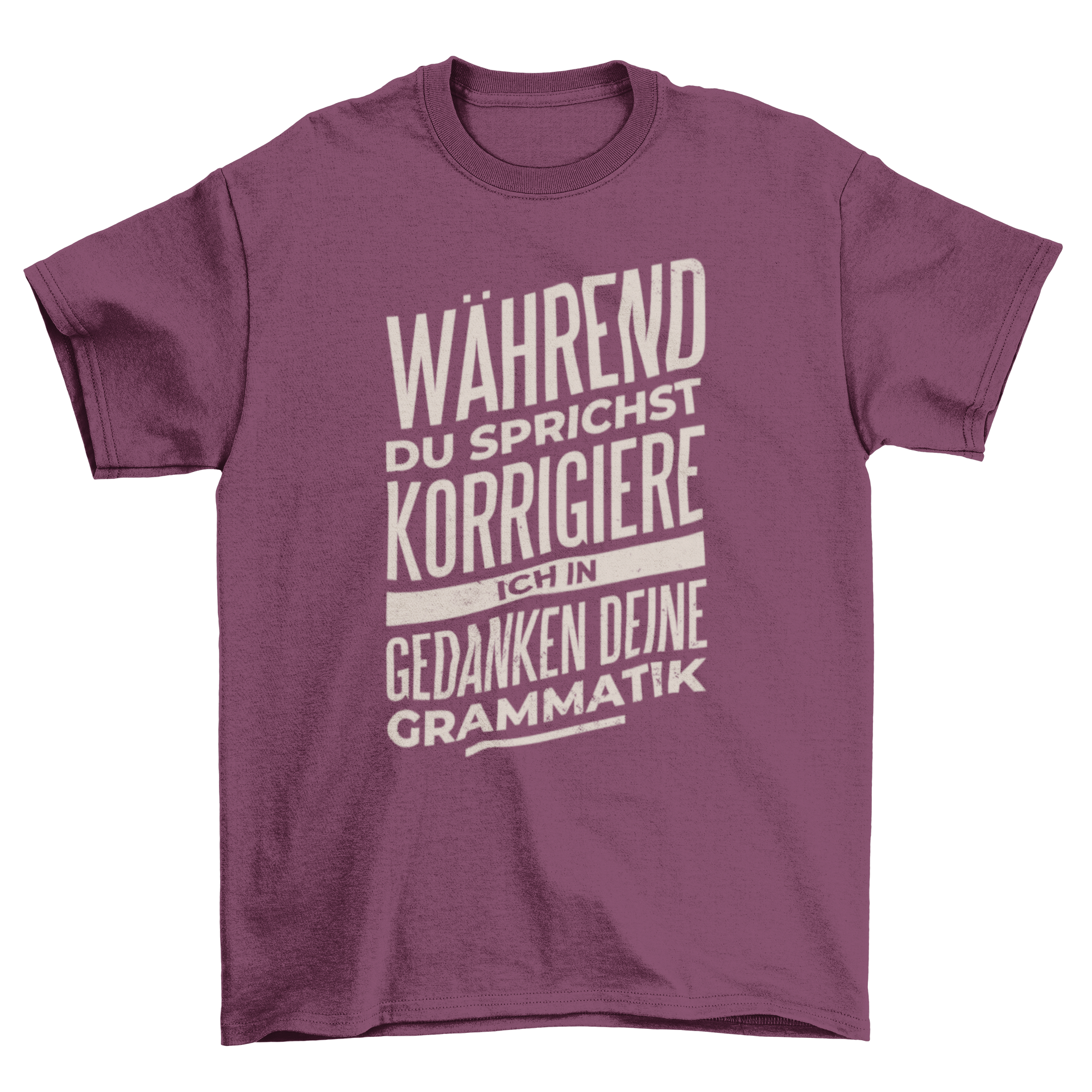 A stylish T-shirt featuring a German quote about grammar correction, perfect for language enthusiasts.