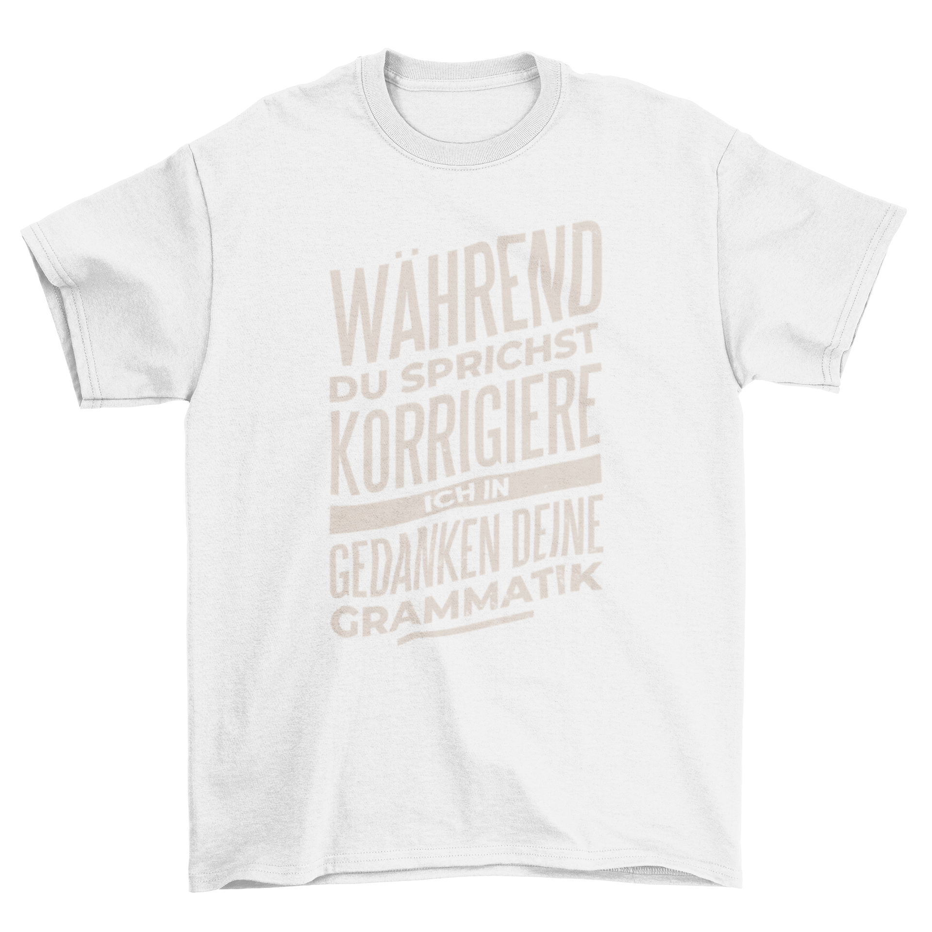 A stylish T-shirt featuring a German quote about grammar correction, perfect for language enthusiasts.