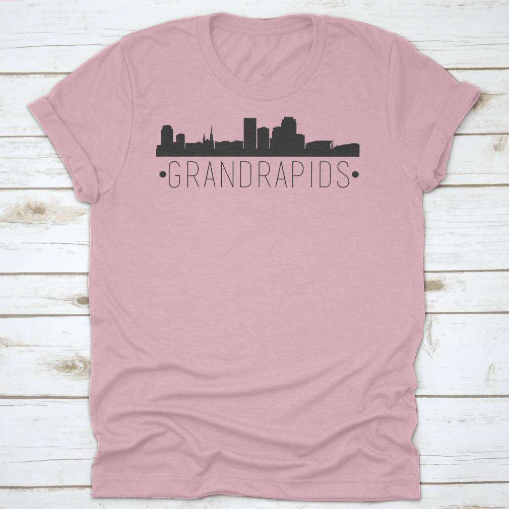 Stylish silhouette design of the Grand Rapids Michigan skyline on a comfortable cotton garment.