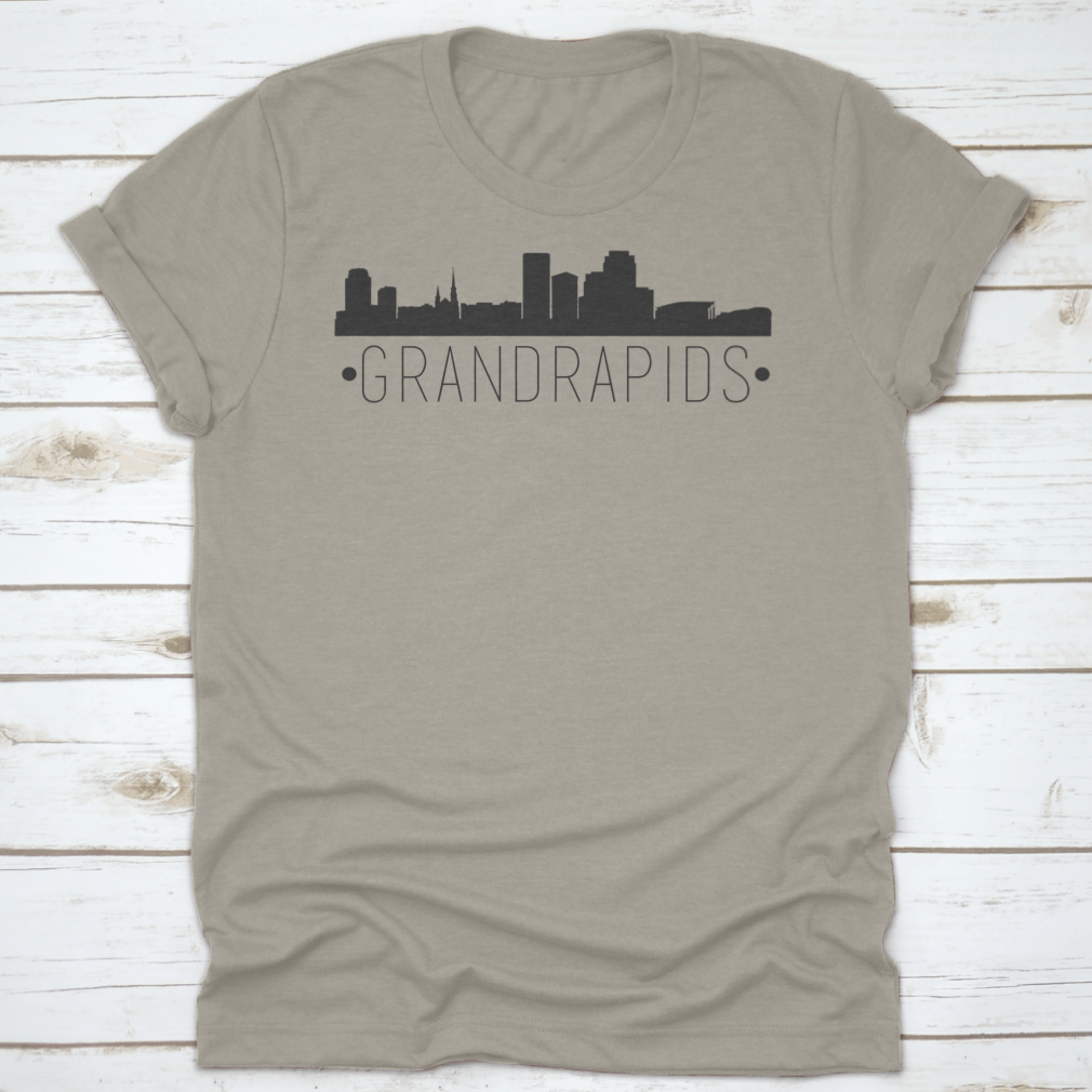 Stylish silhouette design of the Grand Rapids Michigan skyline on a comfortable cotton garment.