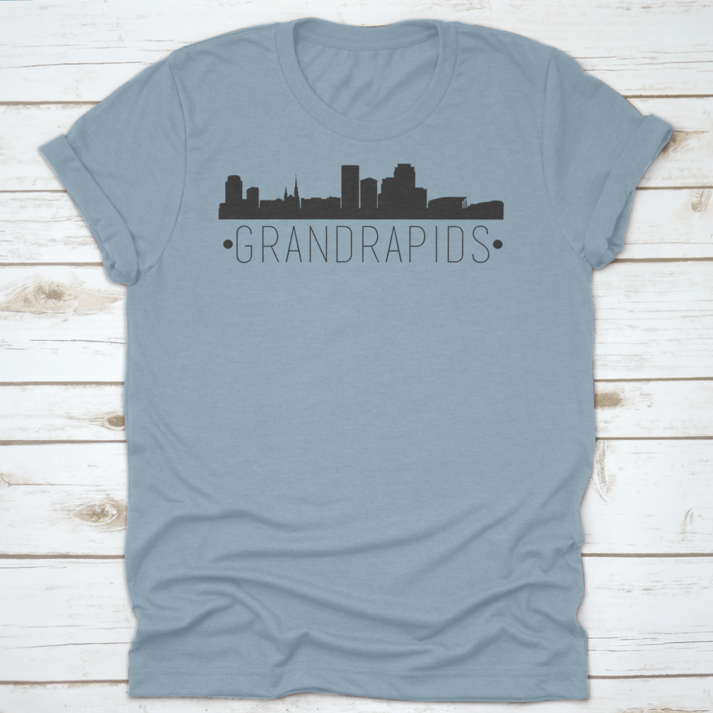 Stylish silhouette design of the Grand Rapids Michigan skyline on a comfortable cotton garment.