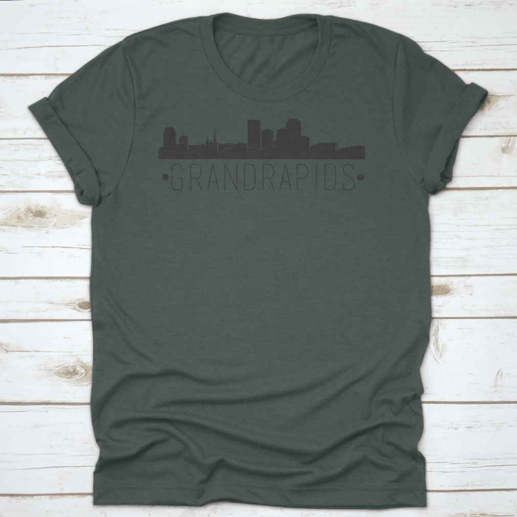 Stylish silhouette design of the Grand Rapids Michigan skyline on a comfortable cotton garment.