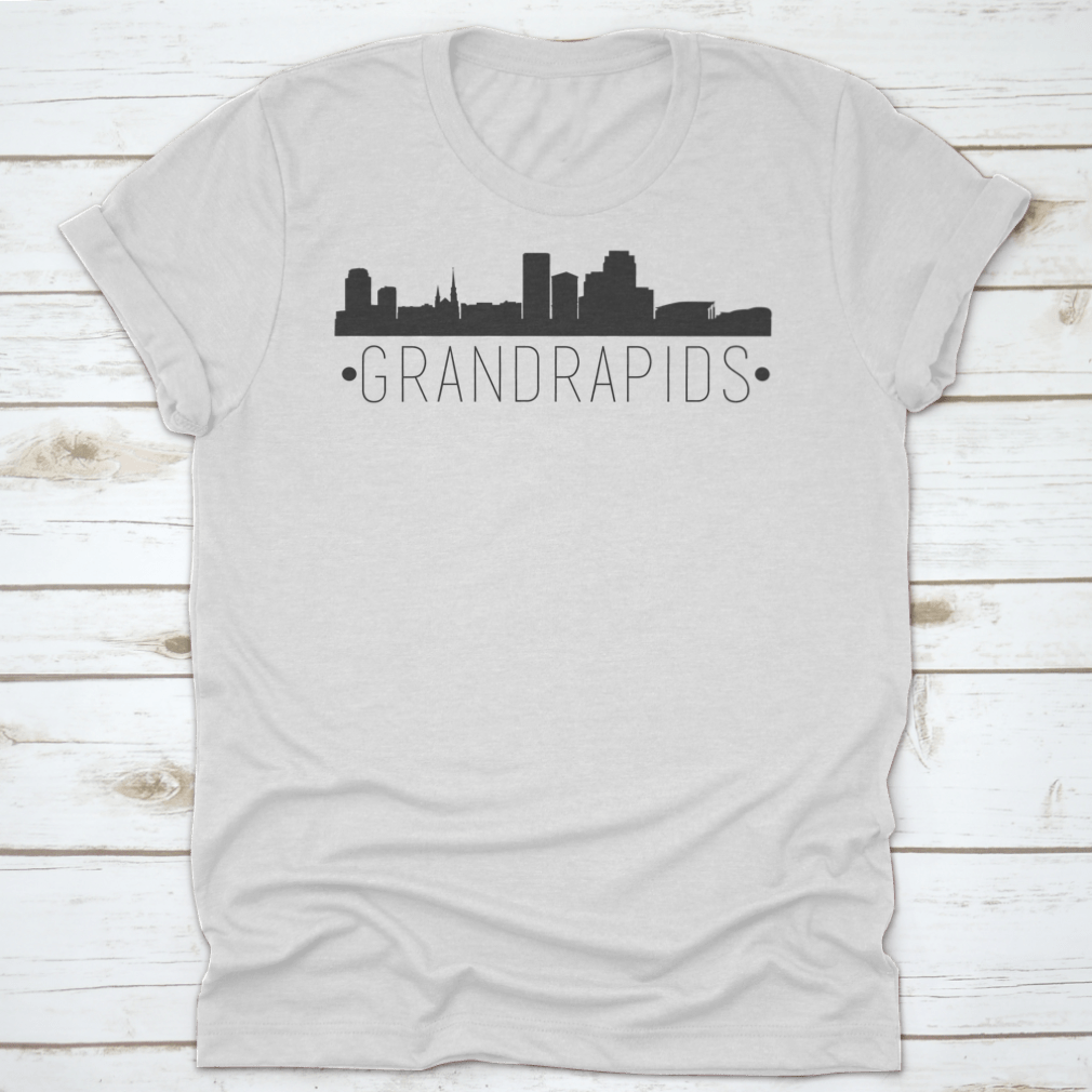 Stylish silhouette design of the Grand Rapids Michigan skyline on a comfortable cotton garment.