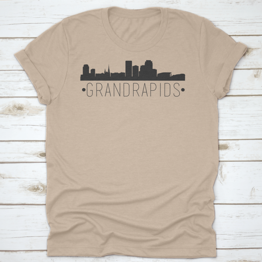 Stylish silhouette design of the Grand Rapids Michigan skyline on a comfortable cotton garment.