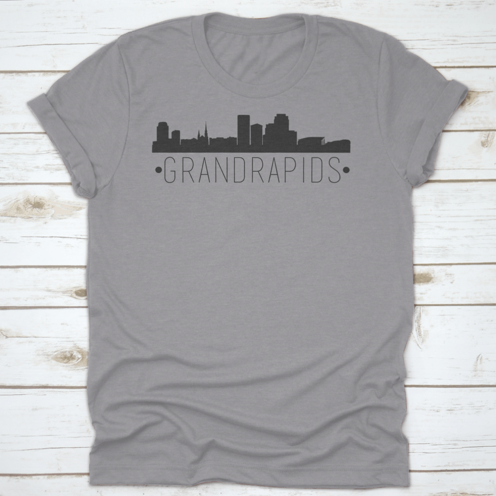 Stylish silhouette design of the Grand Rapids Michigan skyline on a comfortable cotton garment.