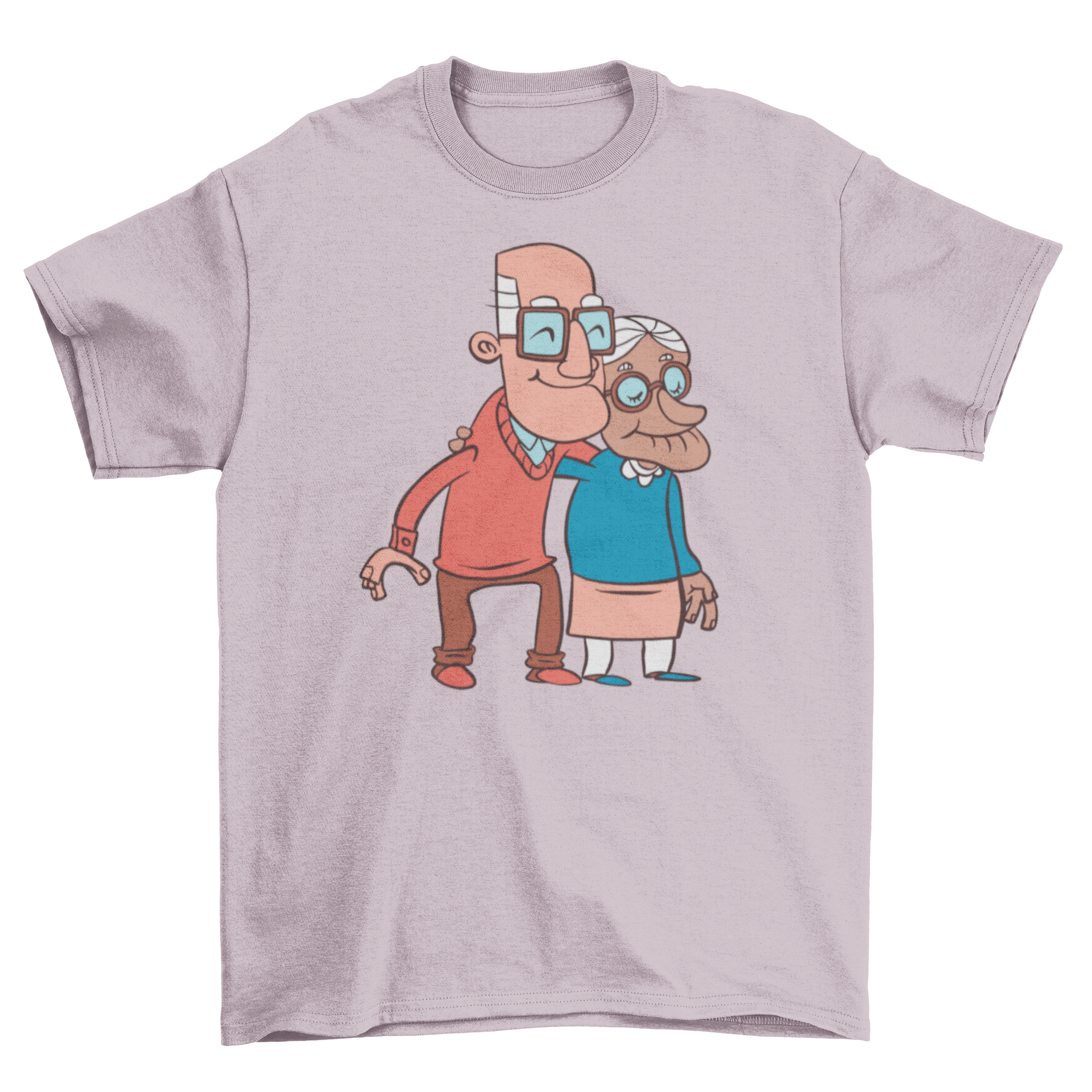 A cute t-shirt featuring a smiling old couple illustration, perfect for grandparents.