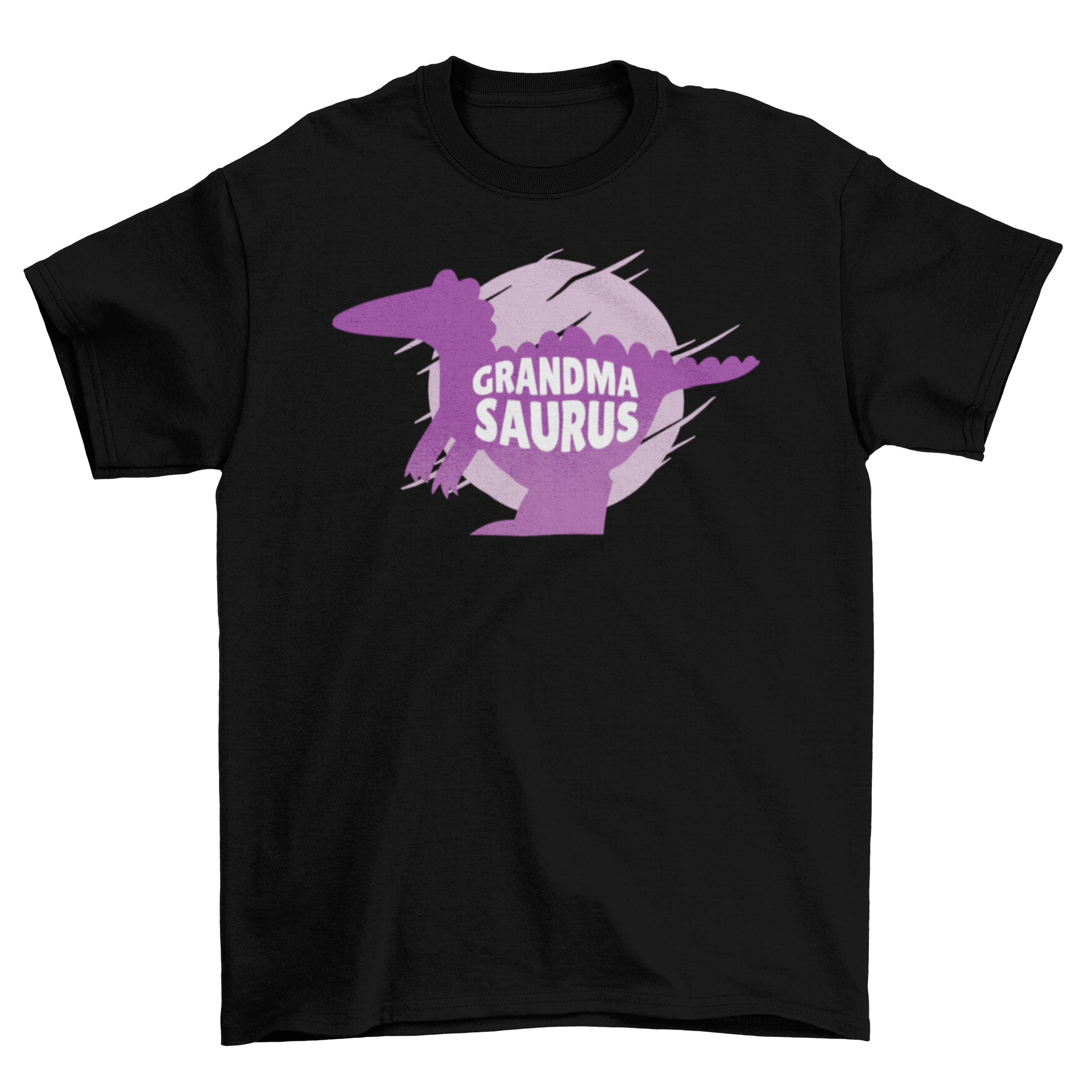 Grandmasaurus t-shirt featuring a purple dinosaur silhouette and the quote 'Grandmasaurus'.