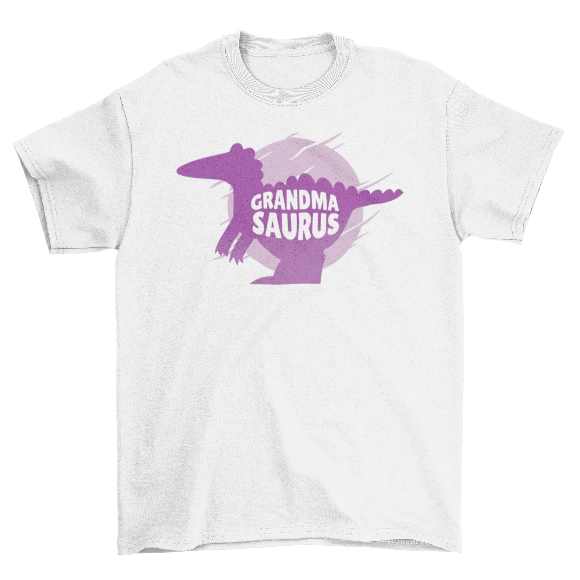 Grandmasaurus t-shirt featuring a purple dinosaur silhouette and the quote 'Grandmasaurus'.