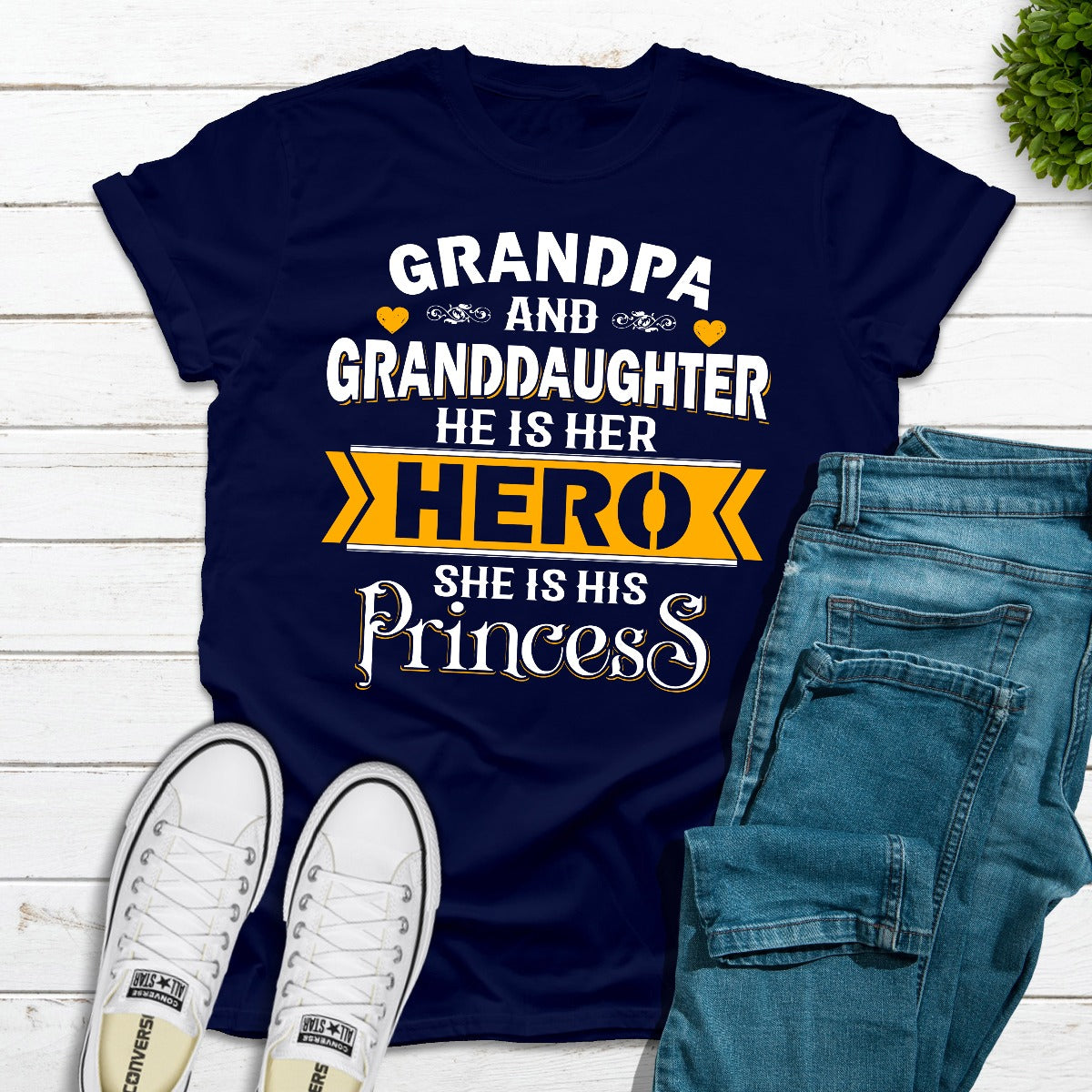 A soft and durable Grandpa & Granddaughter T-Shirt featuring a comfortable fit and double stitching, perfect for family bonding.