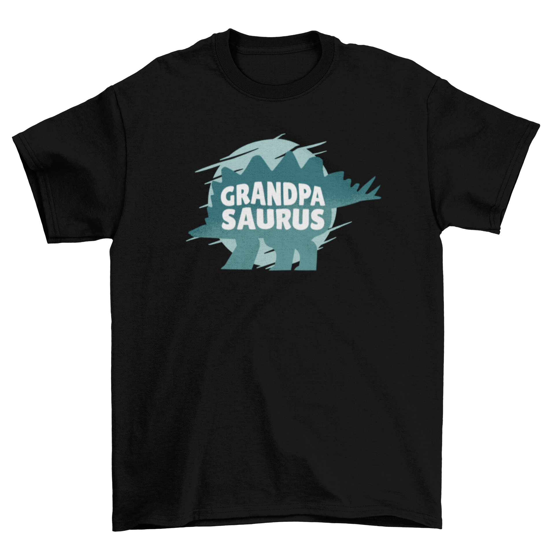 Grandpa saurus t-shirt featuring a dinosaur silhouette and playful caption, perfect for grandfathers.