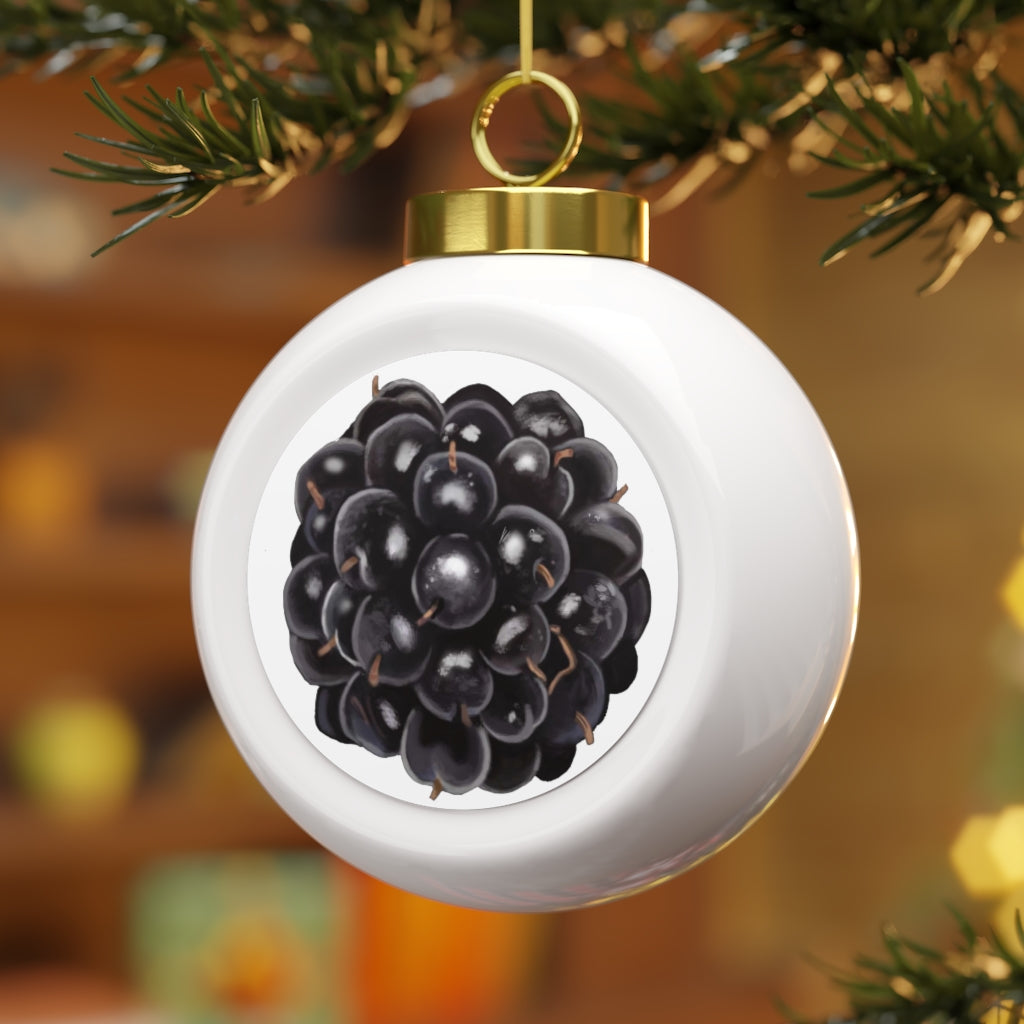 A beautiful 3-inch Grape Christmas Ball Ornament with a glossy finish, featuring a gold ribbon for hanging and a vintage design.