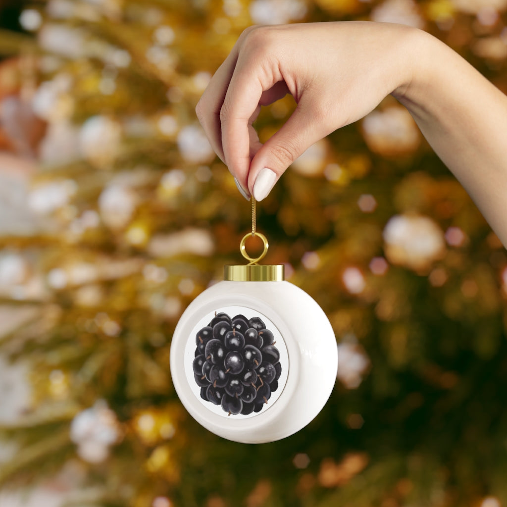 A beautiful 3-inch Grape Christmas Ball Ornament with a glossy finish, featuring a gold ribbon for hanging and a vintage design.