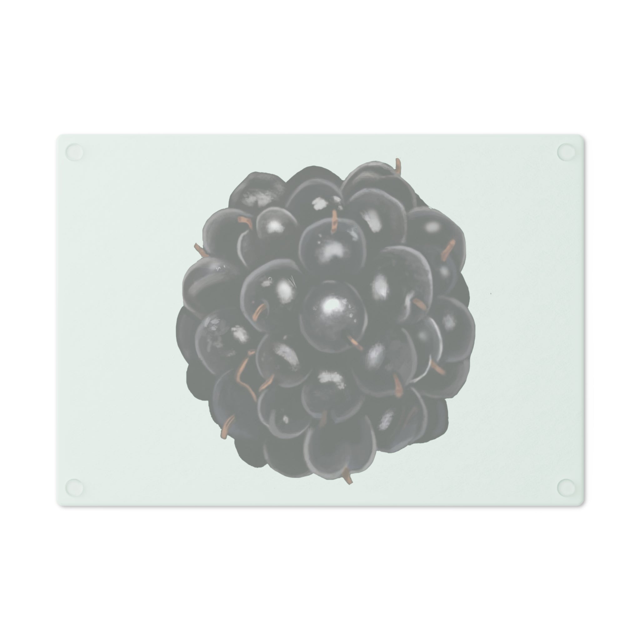 A stylish Grape Cutting Board made of tempered glass with a grape design, featuring four rubber dots for stability.